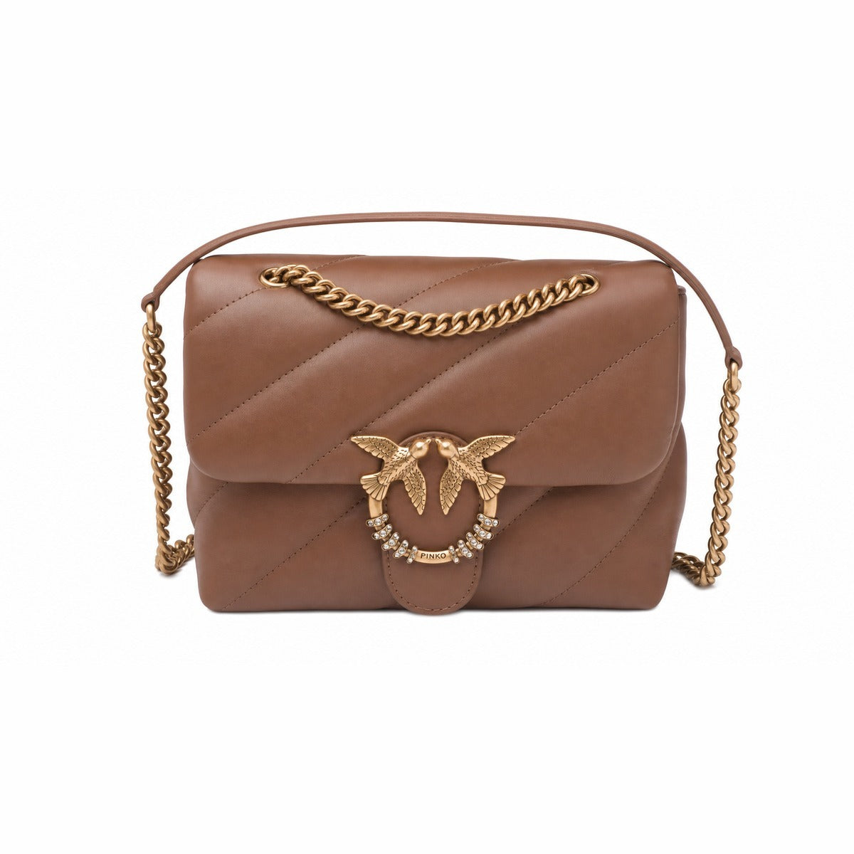 Elegante Borsa Donna PINKO Puff Mini con Fibbia New Buckle in Pelle di Pecora - Colore Cognac