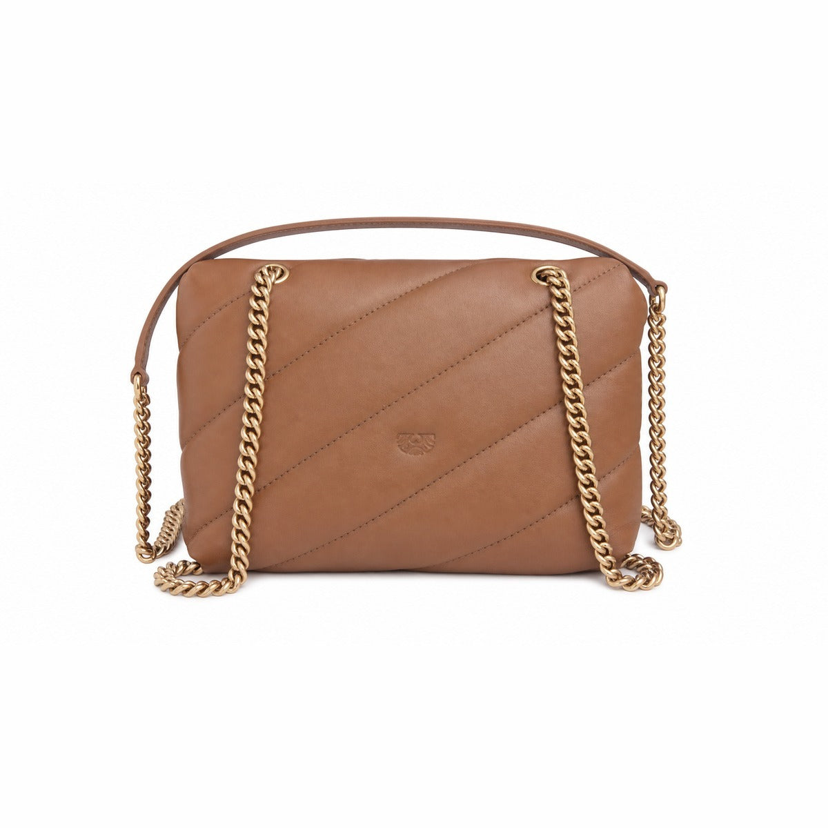 Elegante Borsa Donna PINKO Puff Mini con Fibbia New Buckle in Pelle di Pecora - Colore Cognac