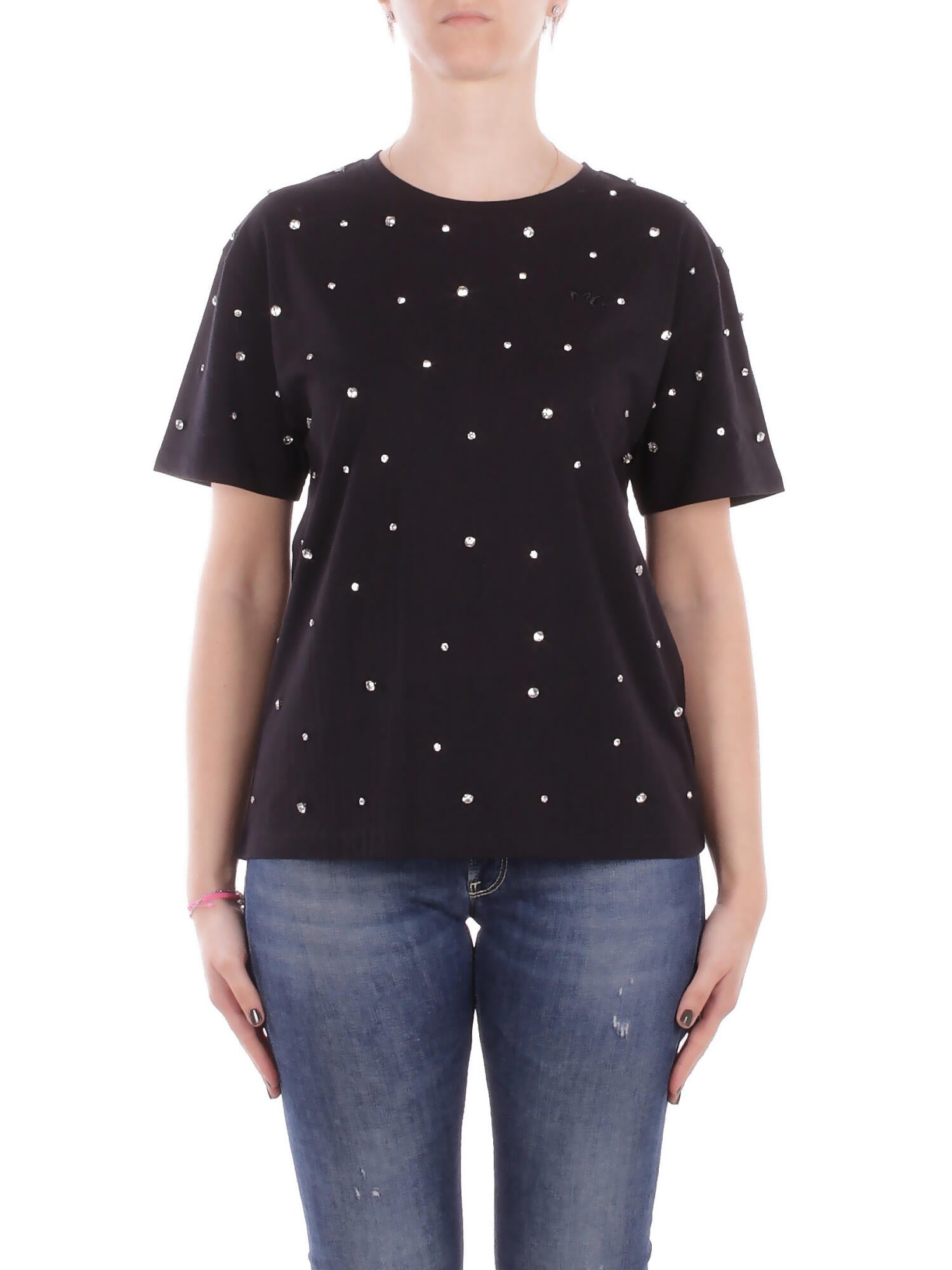 MANILA GRACE Donna T-shirt T056CU MA001 T-shirt con cabochon Nero