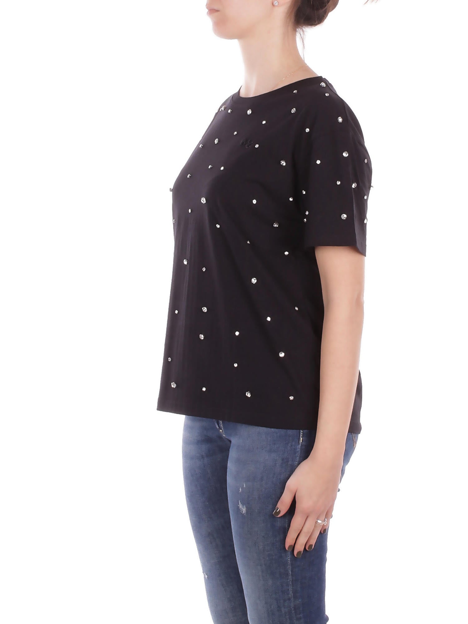 MANILA GRACE Donna T-shirt T056CU MA001 T-shirt con cabochon Nero