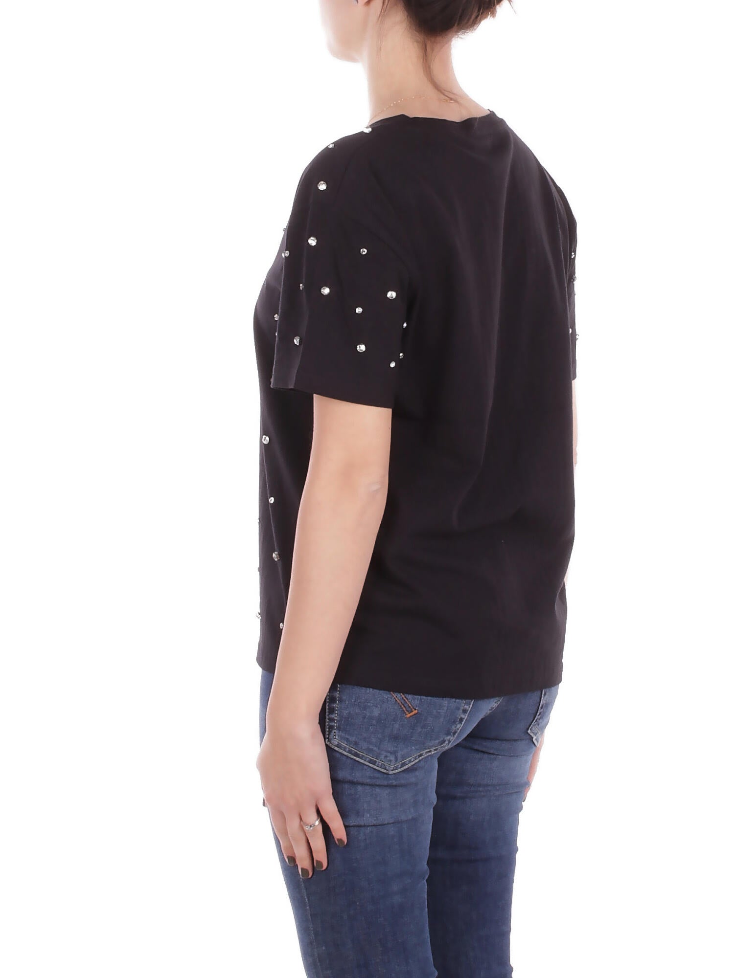 Image of MANILA GRACE Donna T-shirt T056CU MA001 T-shirt con cabochon Nero