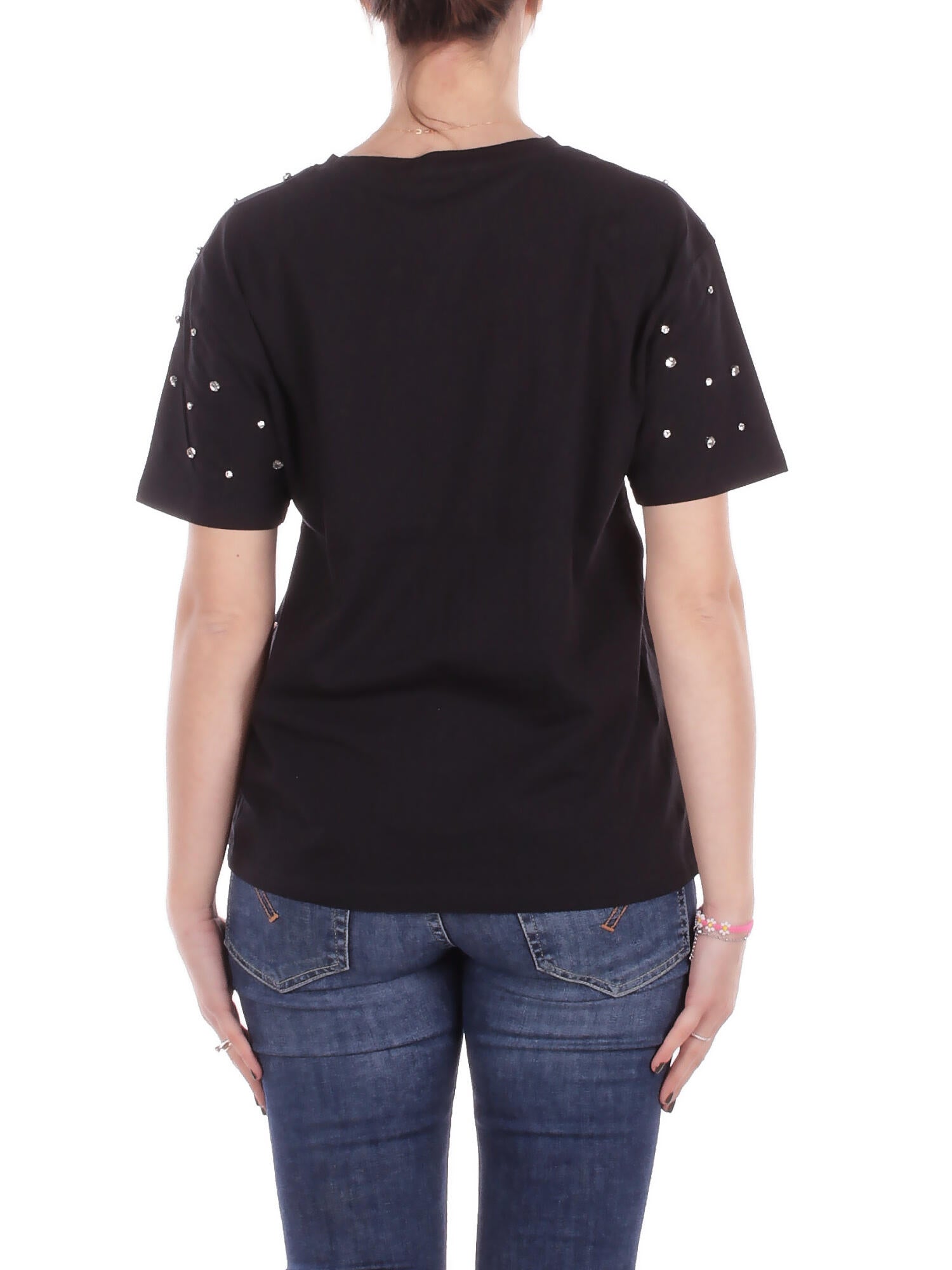 Image of MANILA GRACE Donna T-shirt T056CU MA001 T-shirt con cabochon Nero