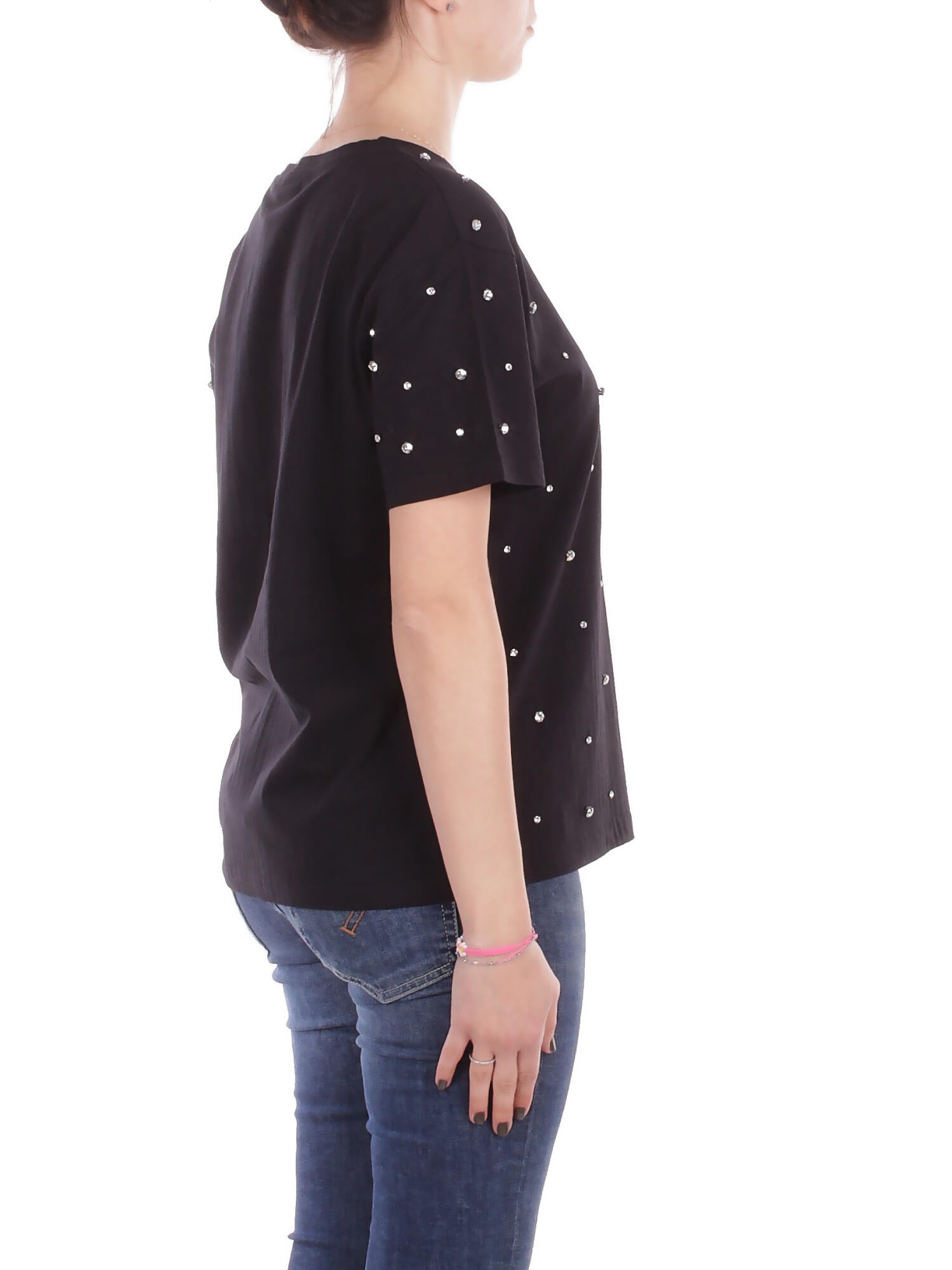 MANILA GRACE Donna T-shirt T056CU MA001 T-shirt con cabochon Nero