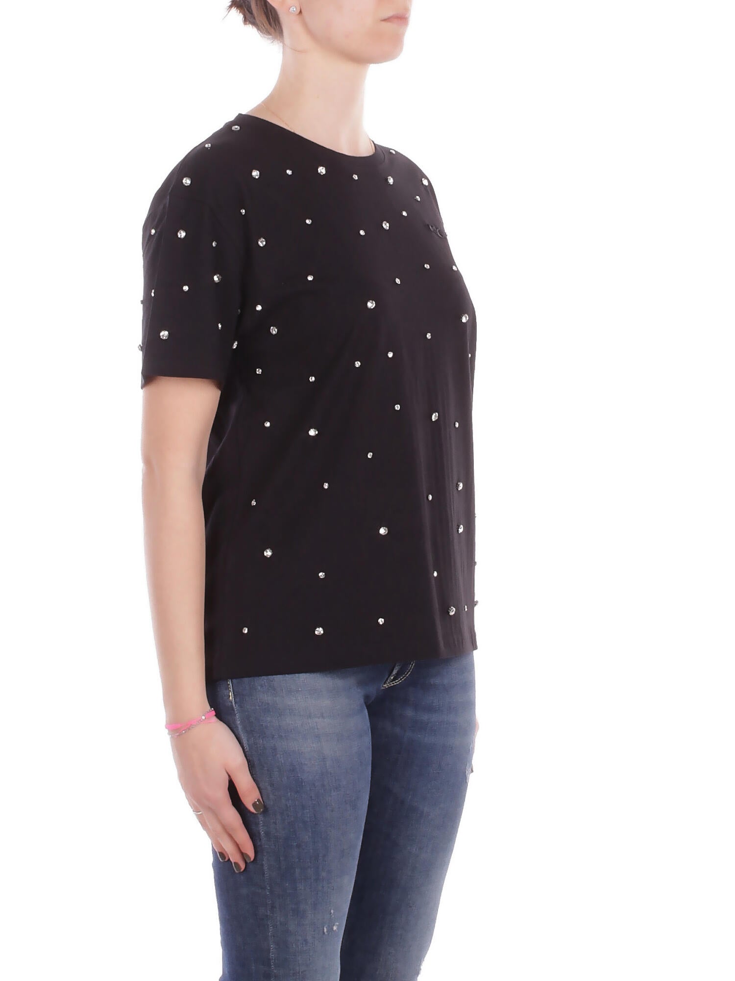 Image of MANILA GRACE Donna T-shirt T056CU MA001 T-shirt con cabochon Nero
