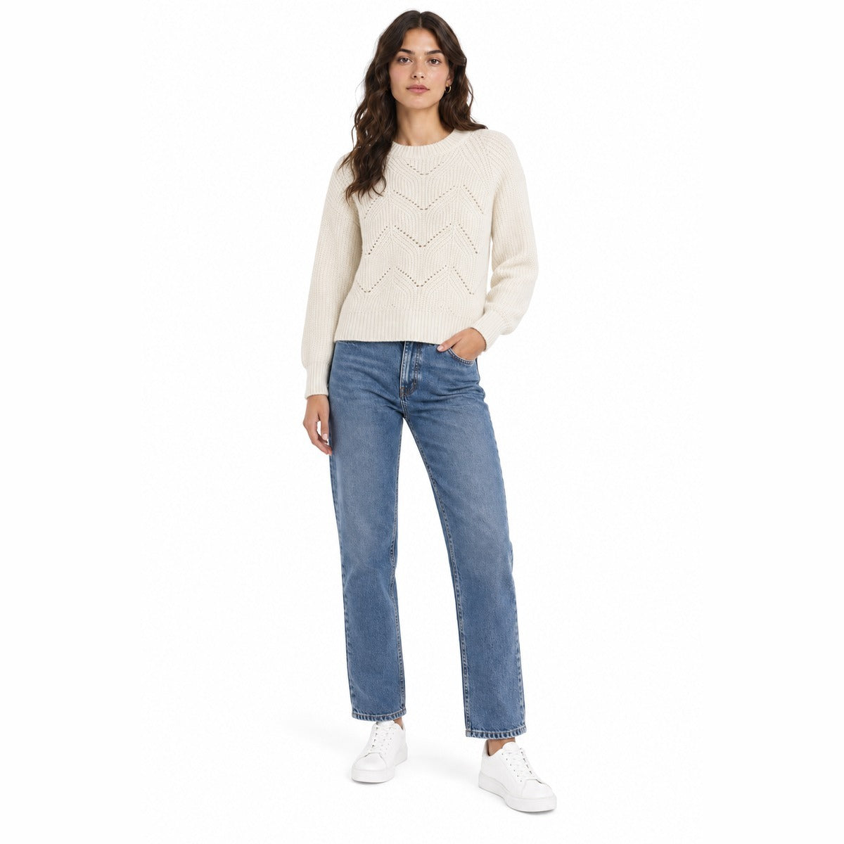 Maglia Donna ONLY 15382209 BIRCH Onlslobe LS Glitter O-Neck BF in Colore Panna
