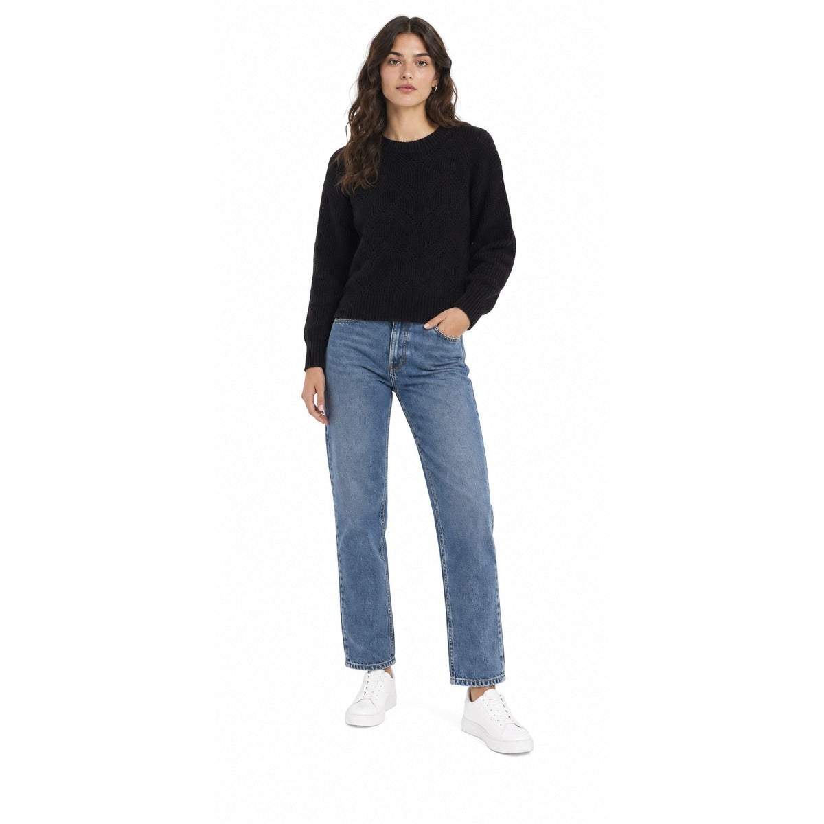 Maglia Donna ONLY 15382209 BLACK Onlslobe LS Glitter O-Neck BF Nero
