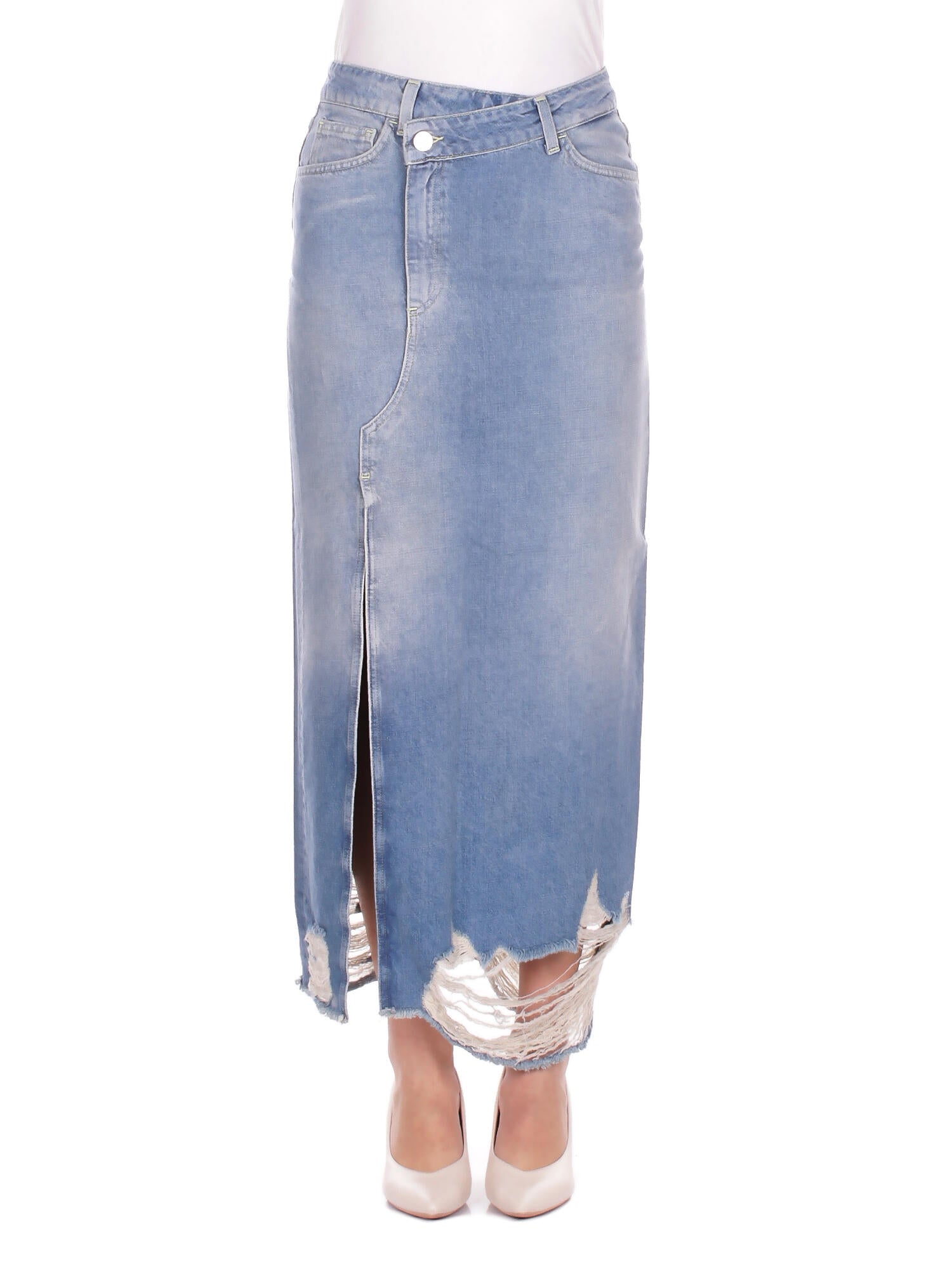 DONDUP Donna Gonna G610DF0283D 800 Gonna slim in denim fisso Blu denim
