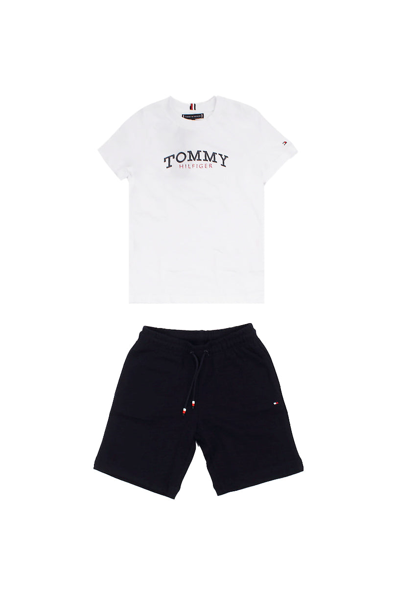 TOMMY HILFIGER Bambino Completo KB0KB10290 YBR# Monotype graphic tee short set White
