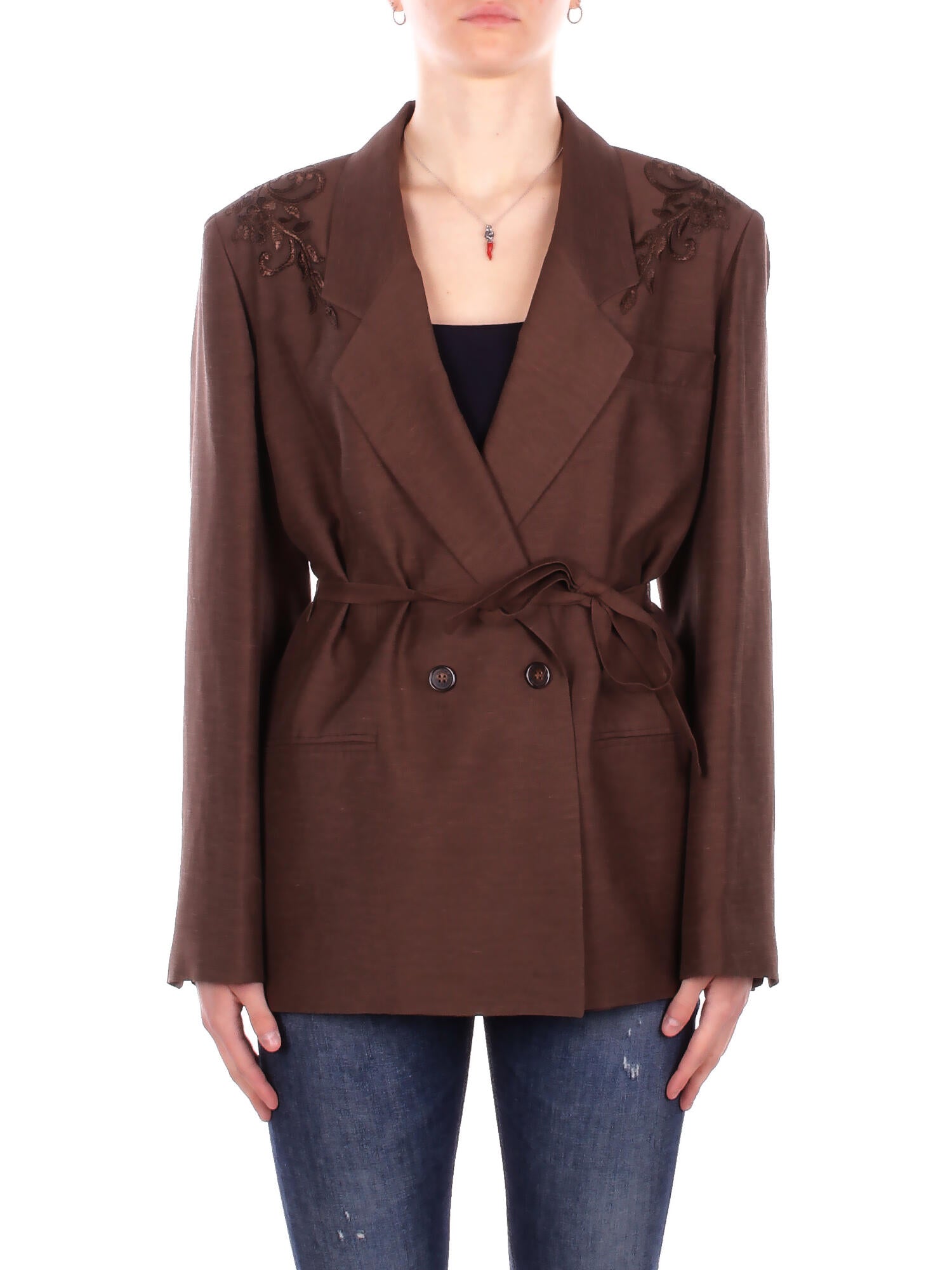 BLUGIRL BLUMARINE Donna Giacca RA6091T8823 P9414 Giacca over lino enver satin Brown