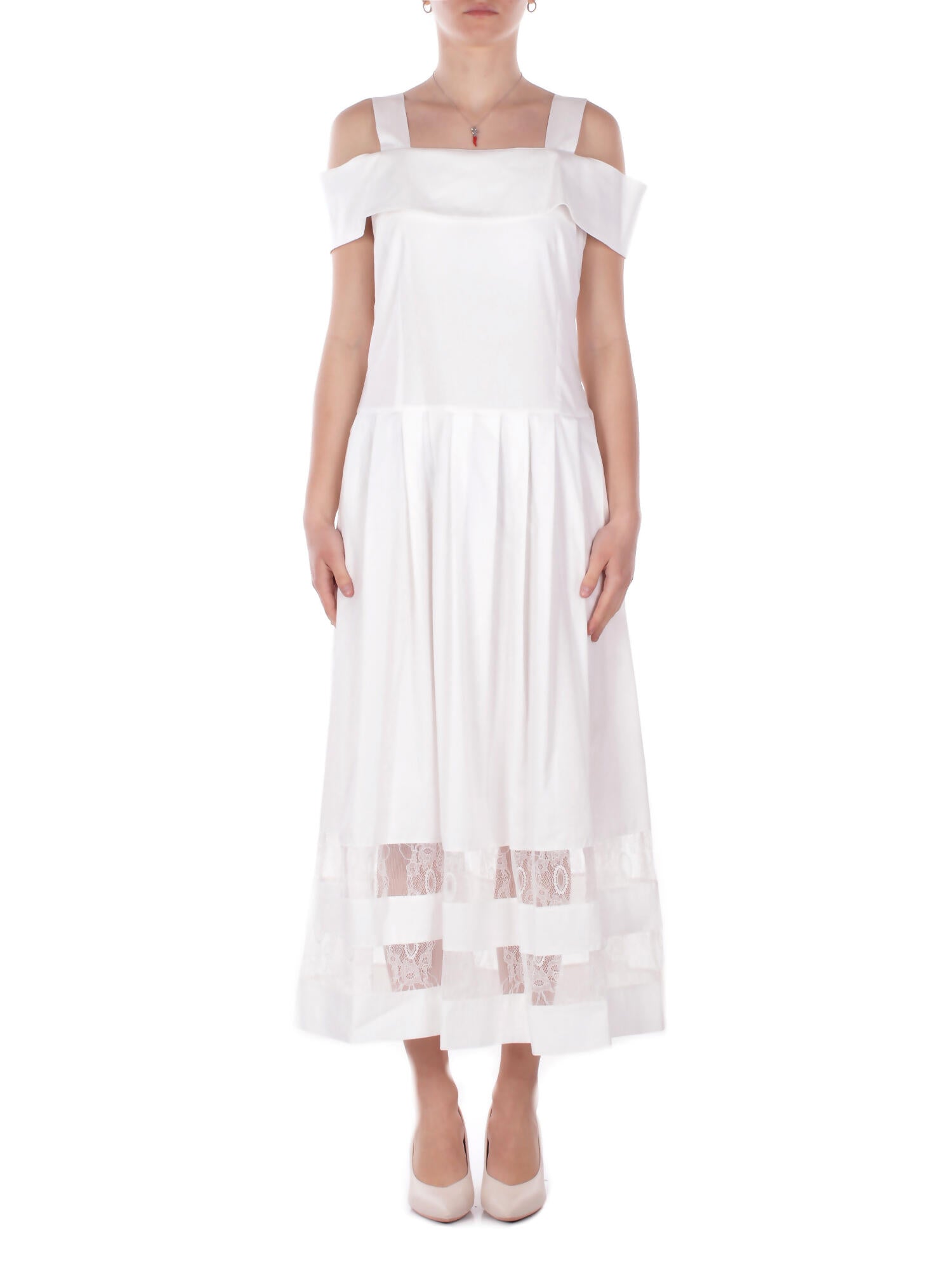 BLUGIRL BLUMARINE Donna Abito RA6154T544A 11111 Melan abito cotone e pizzo Bianco