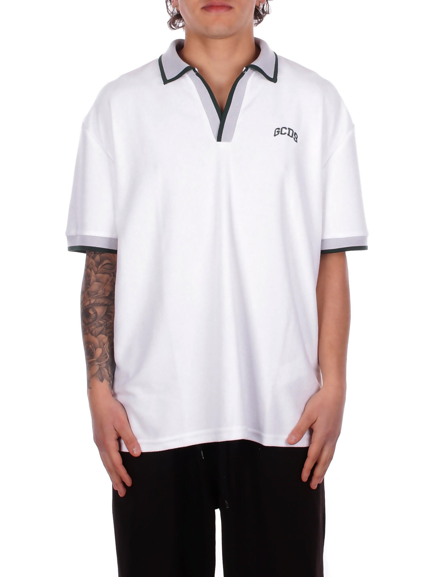 GCDS Uomo Polo C1MEQD112J024 100G Logo lounge polo ss White green