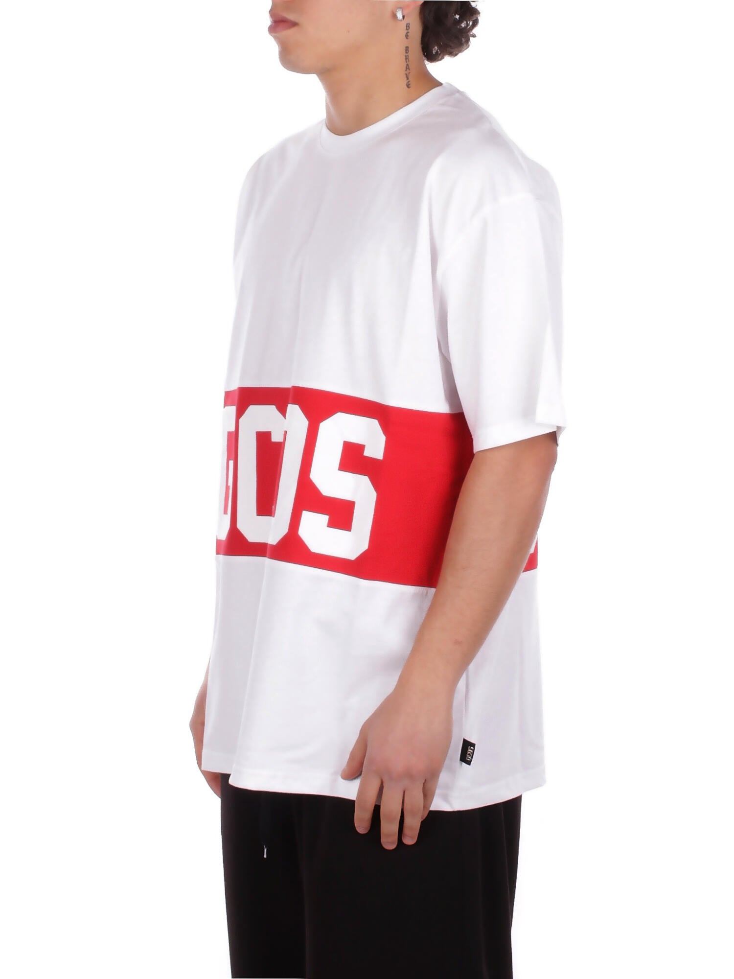 GCDS Uomo T-shirt Z0MLQC140J101 100R Band logo loose ss t-shirt White red