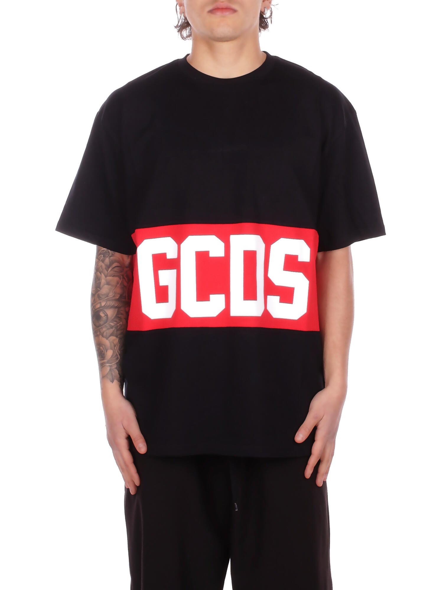 GCDS Uomo T-shirt Z0MLQC140J101 999R Band logo loose ss t-shirt Black red