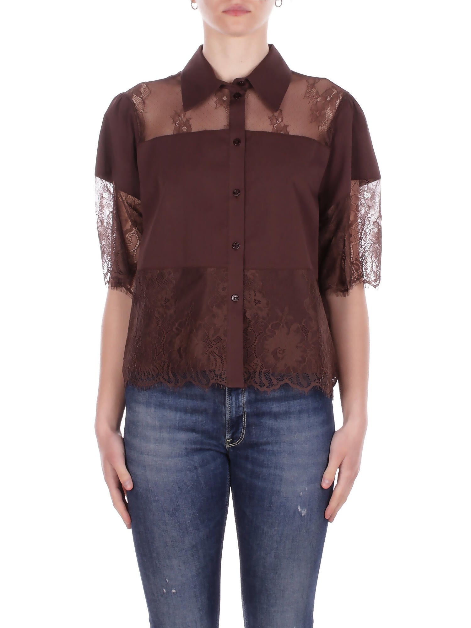 BLUGIRL BLUMARINE Donna Camicia RA6142T544A 90913 Camicia m/c cotone c/pizzo Brown