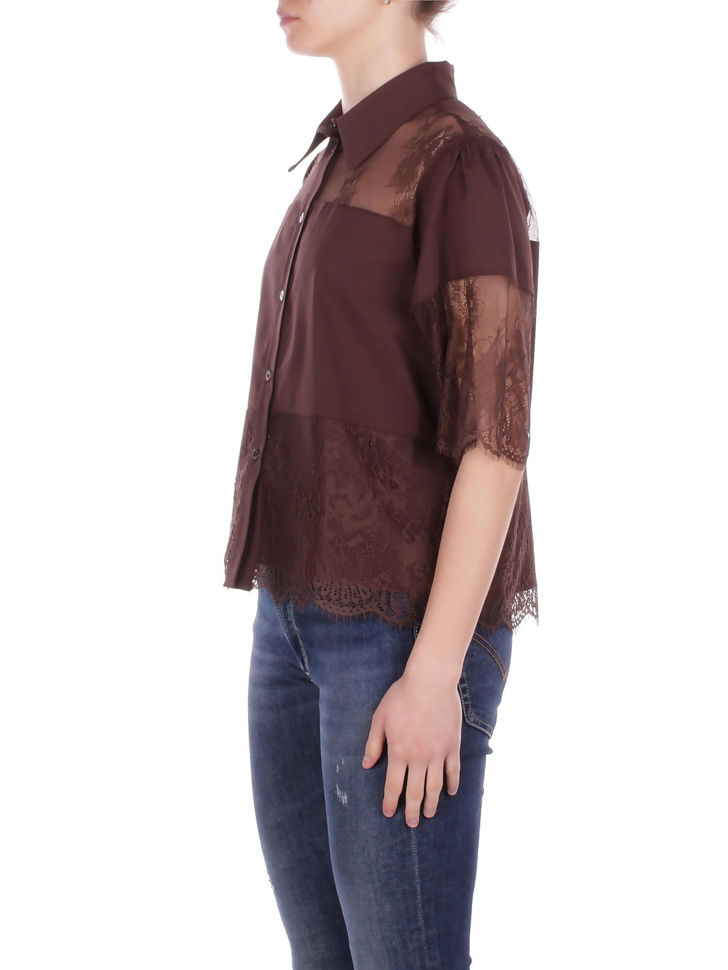 BLUGIRL BLUMARINE Donna Camicia RA6142T544A 90913 Camicia m/c cotone c/pizzo Brown
