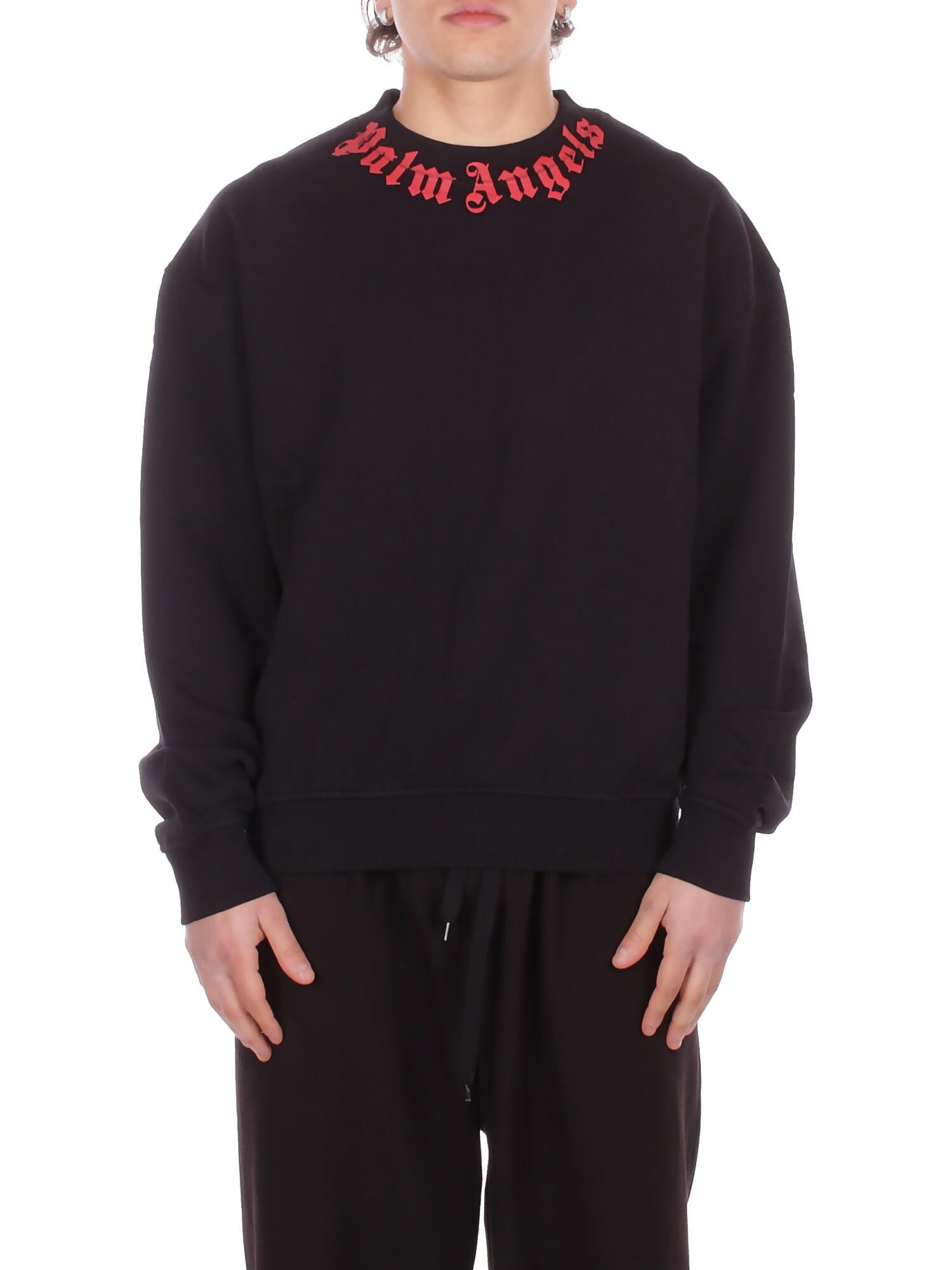 PALM ANGELS Unisex Felpa PMBA08HS26FLE004 1025 Neck logo regular crew Black red