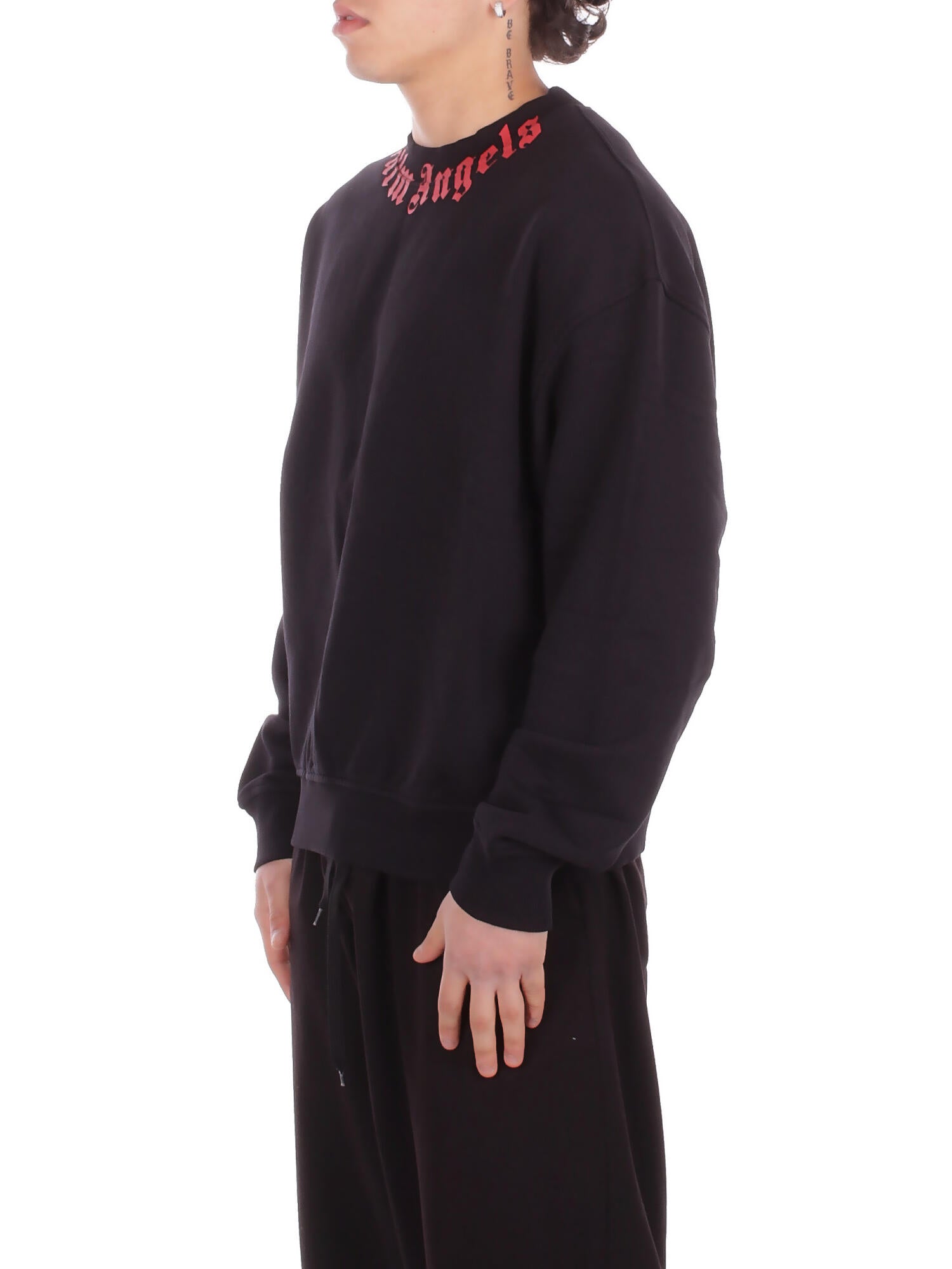 PALM ANGELS Unisex Felpa PMBA08HS26FLE004 1025 Neck logo regular crew Black red