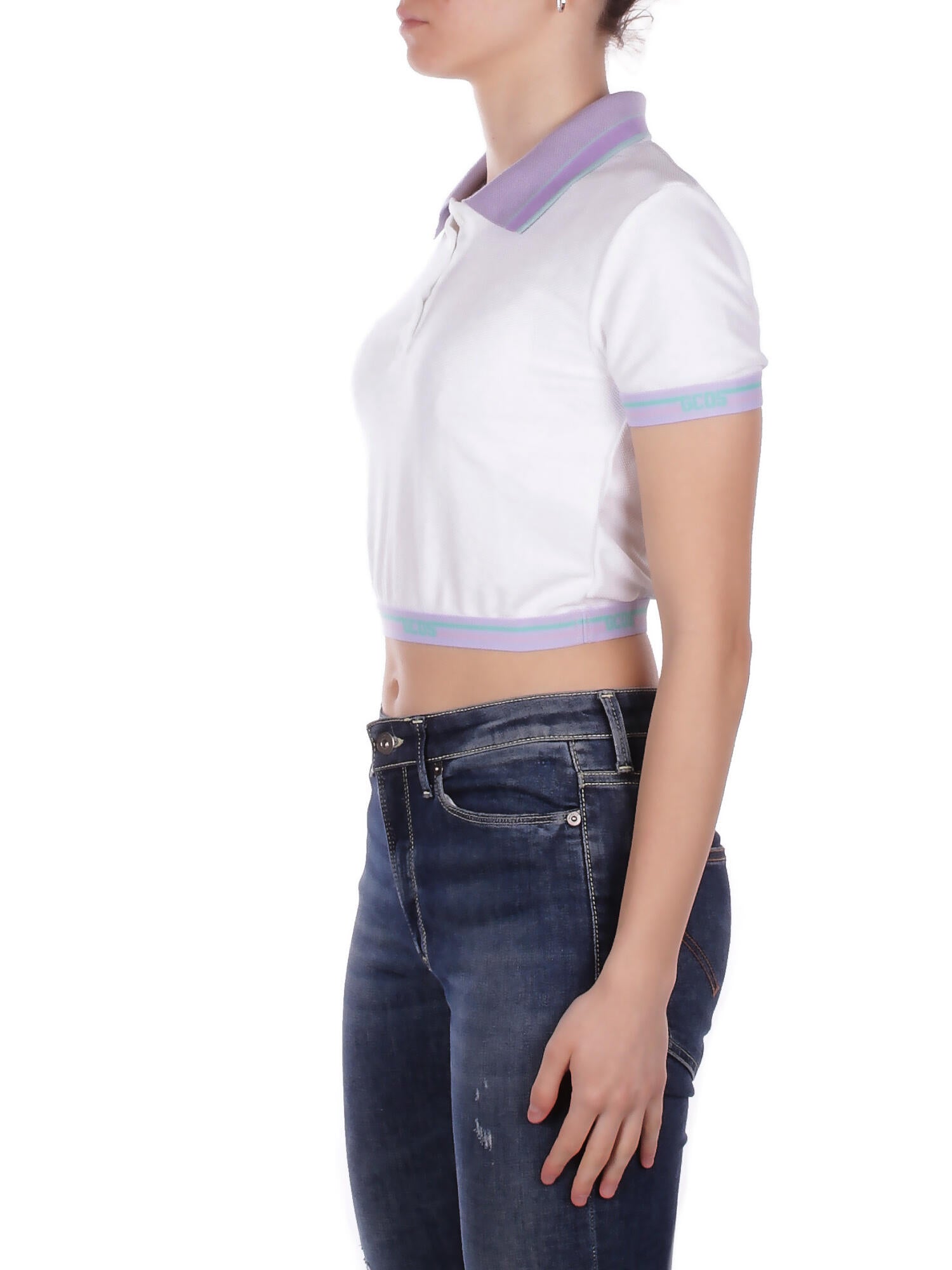 GCDS Donna Polo C1WEQD113J024 100L Logo tape crop polo ss White