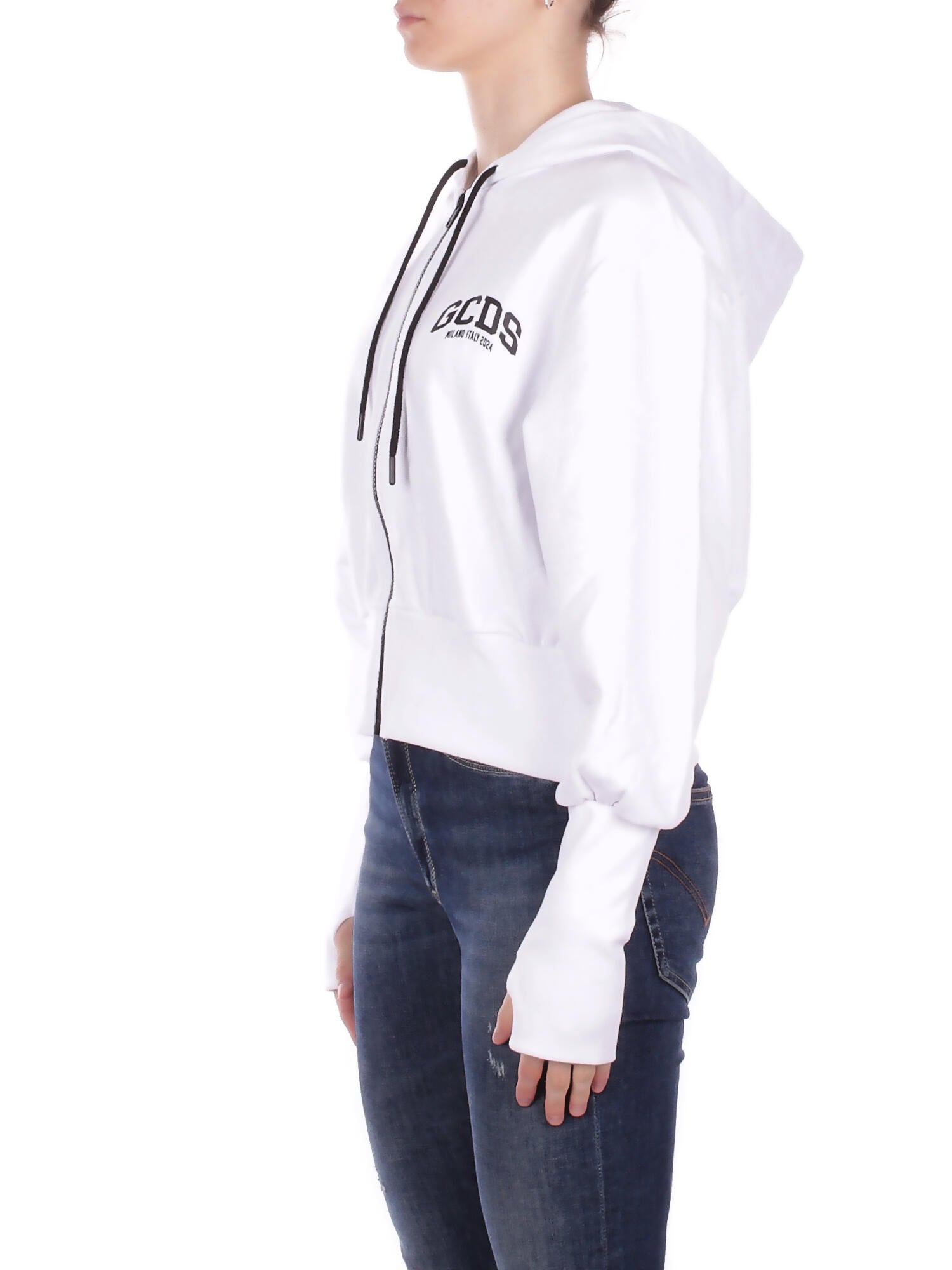 GCDS Donna Felpa C1WEQE122F004 100B Logo lounge hoodie zip White black
