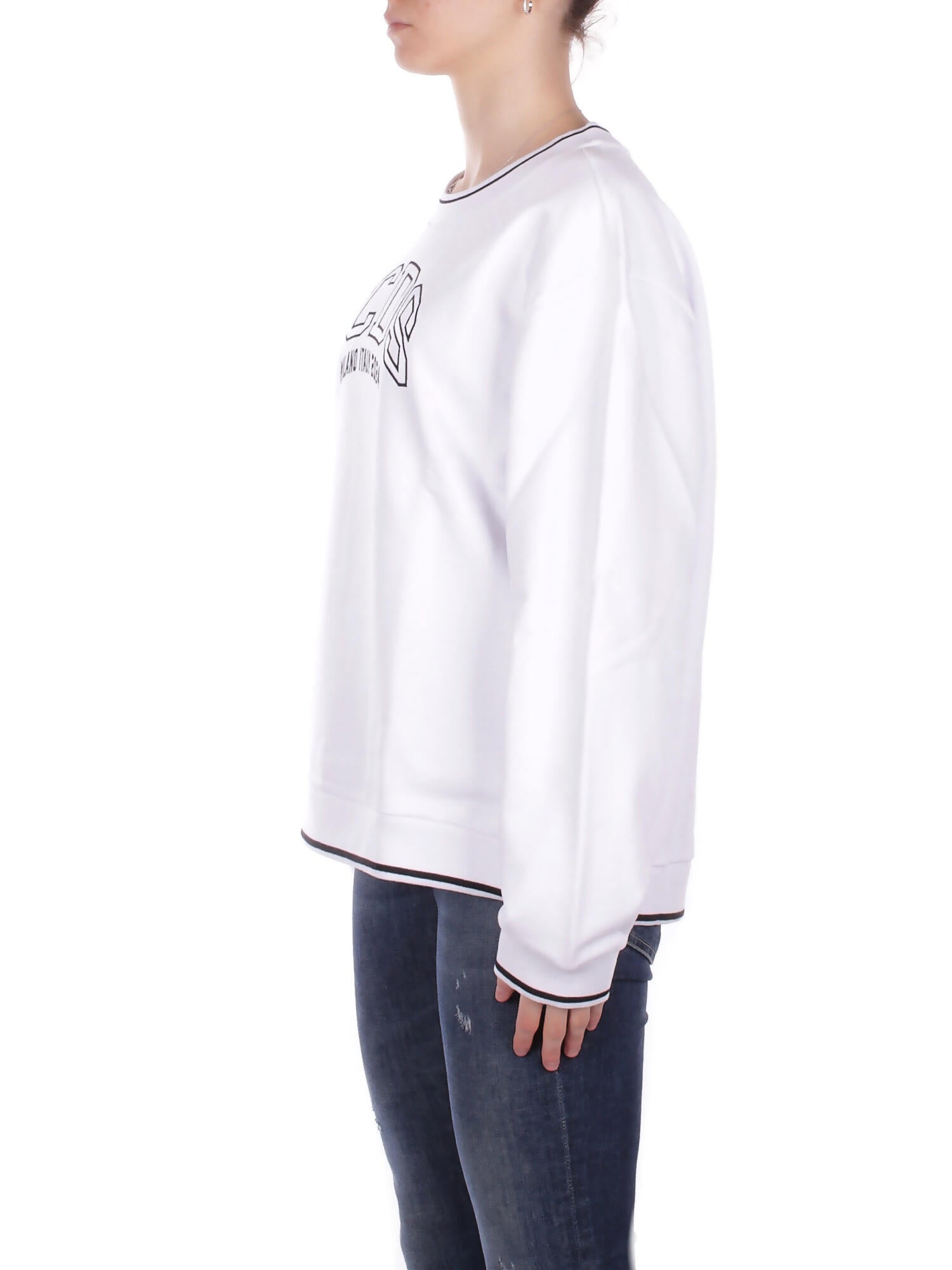 GCDS Donna Maglia C1WEQE123F004 100B Logo louge crop crew White black