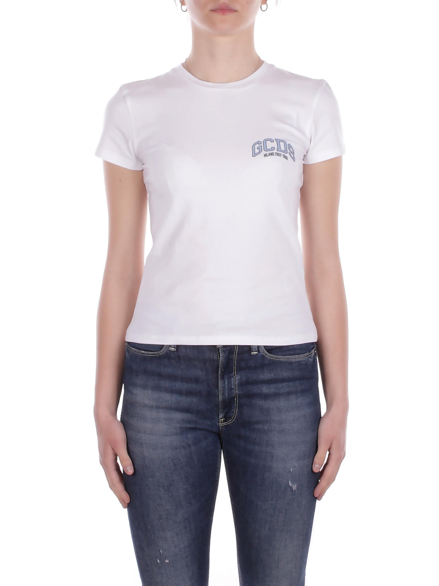 GCDS Donna T-shirt C1WEQC048J010 100B Logo louge slim ss t-shirt White black
