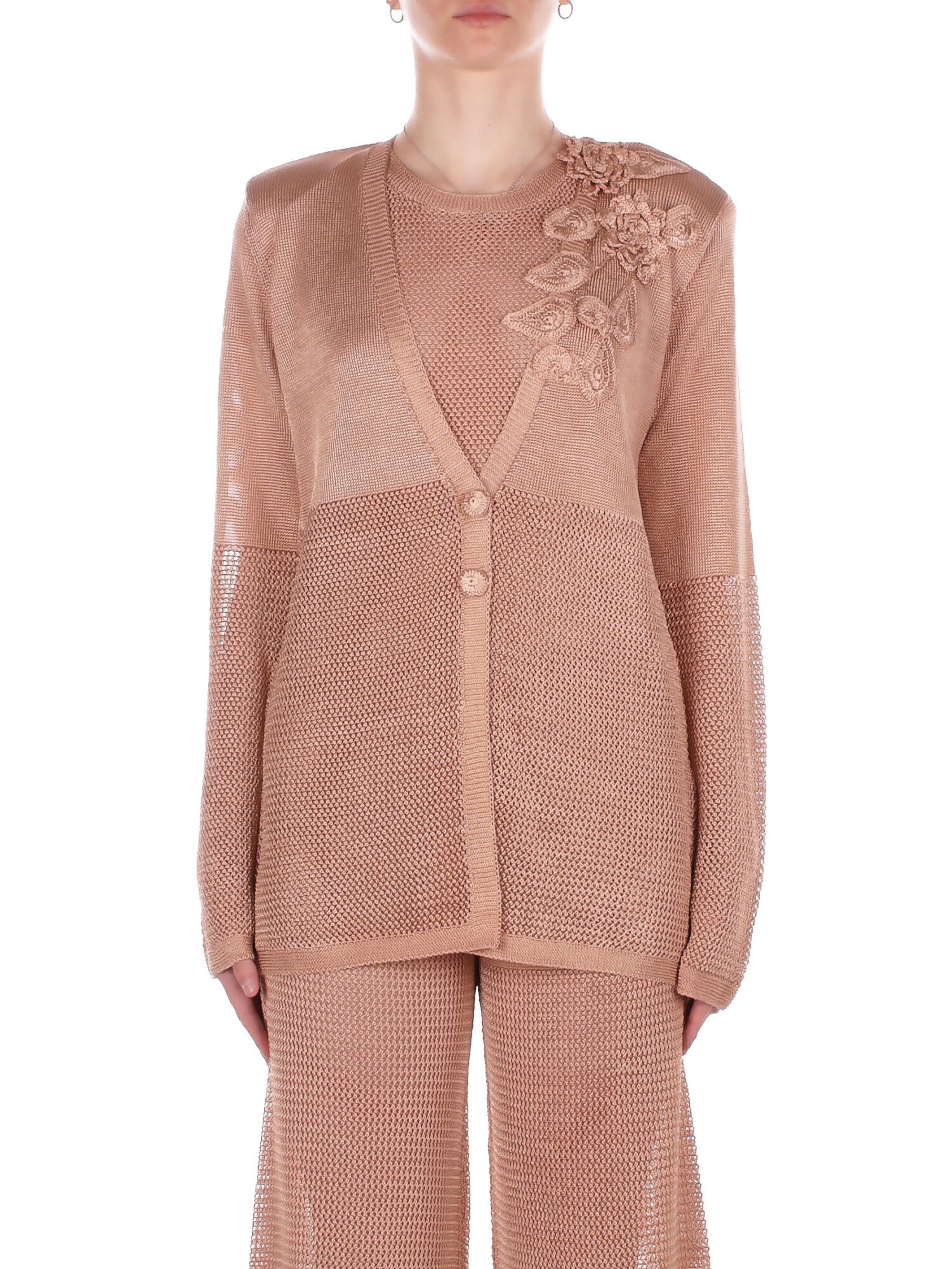 BLUGIRL BLUMARINE Donna Maglia RA6032MA87R X0768 Blazer maglia visc. lucida san Beige