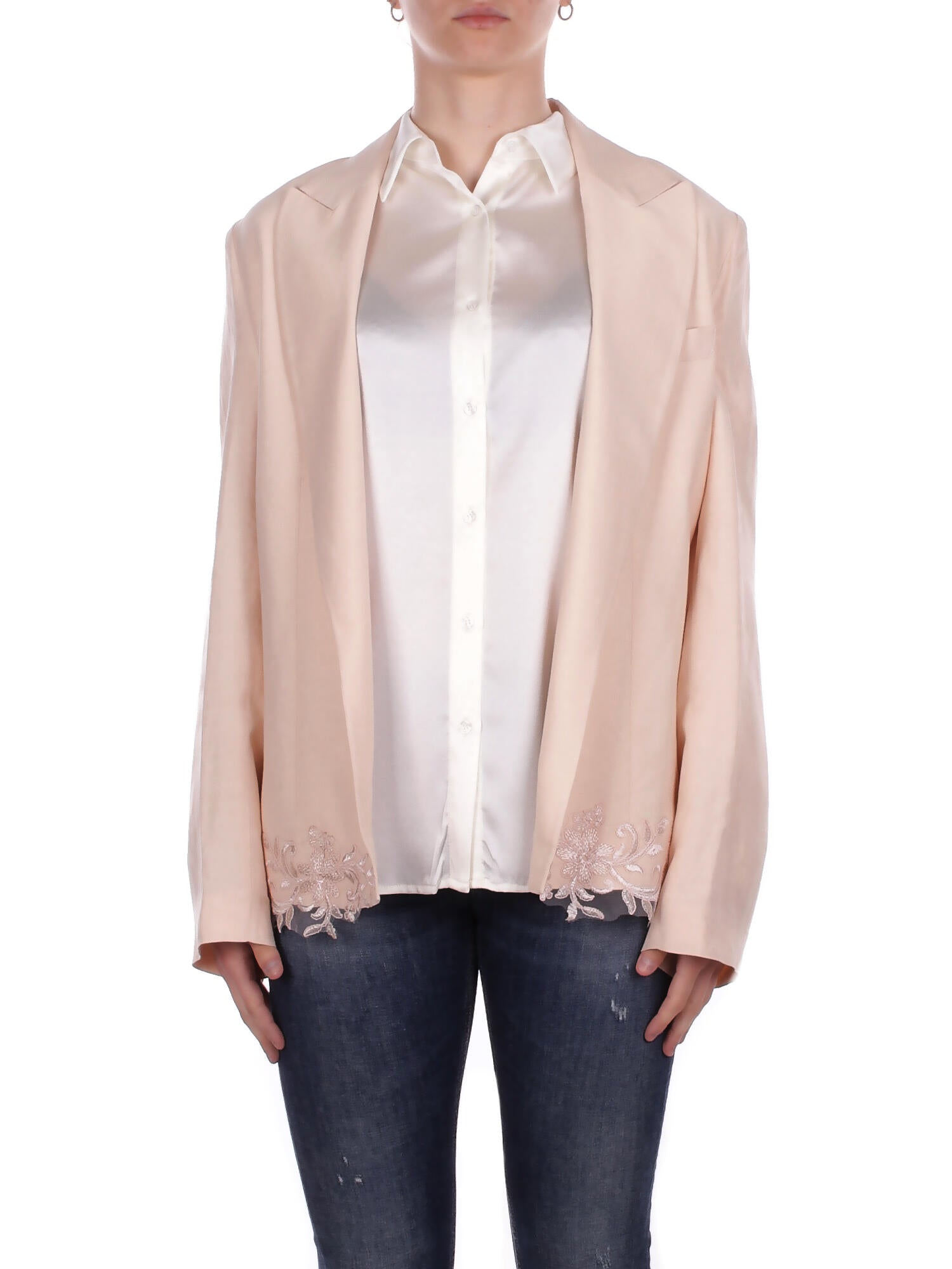 BLUGIRL BLUMARINE Donna Giacca RA6092TM823 P9545 Giacca boxy con patch lino en Panna