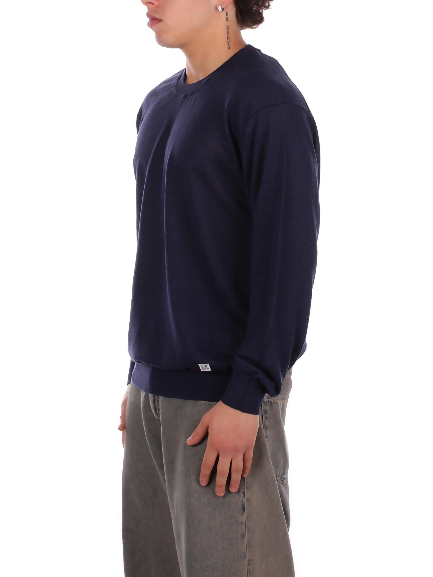 CP COMPANY Uomo Maglia 20CMKN124A110307A 888 Knitwear crew neck in flax Total eclipse