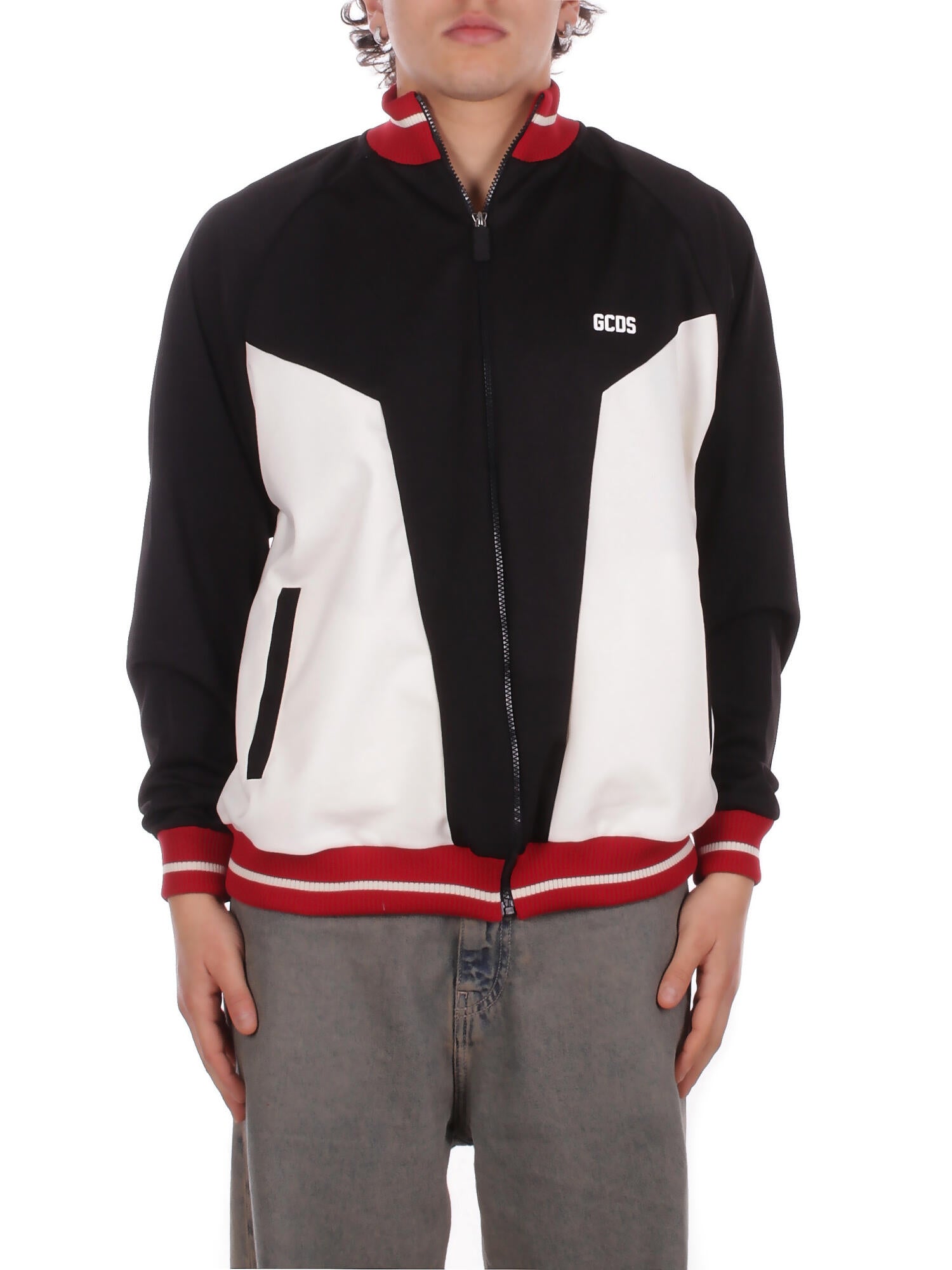 GCDS Uomo Felpa C1MEQE116C008 999A Color block track jkt Black white