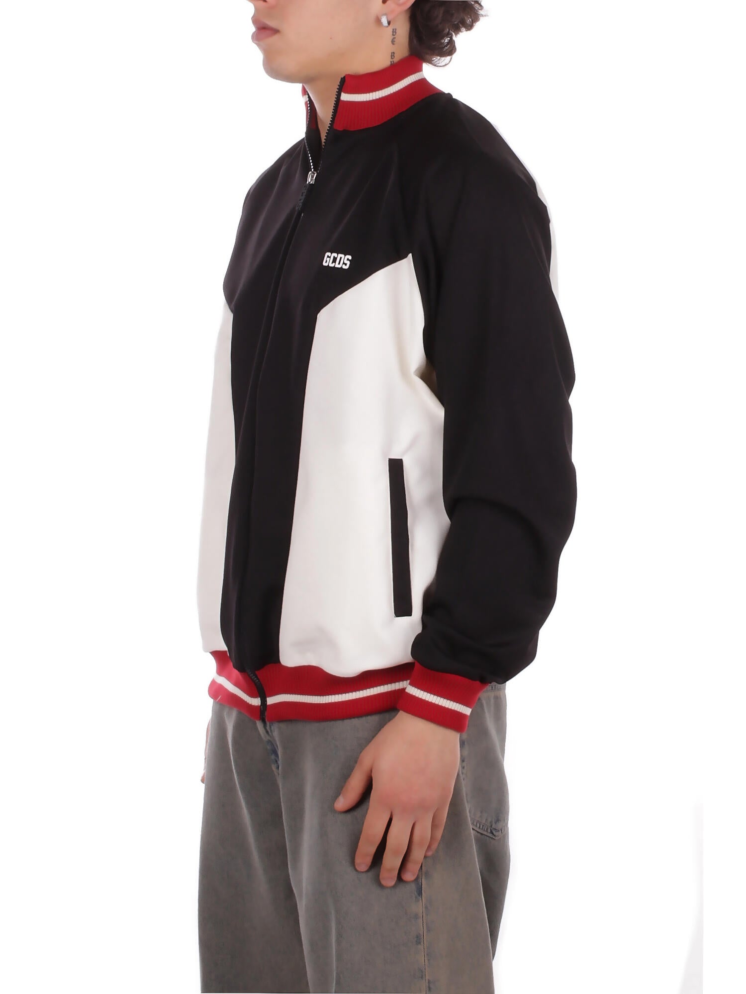 GCDS Uomo Felpa C1MEQE116C008 999A Color block track jkt Black white