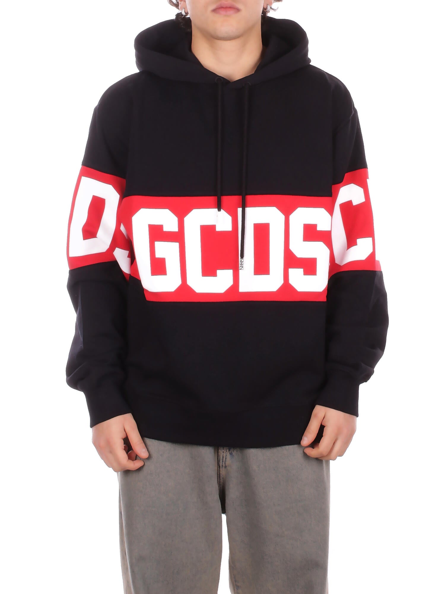 GCDS Uomo Felpa Z0MLQE138F004 999R Band logo hoodie Black red