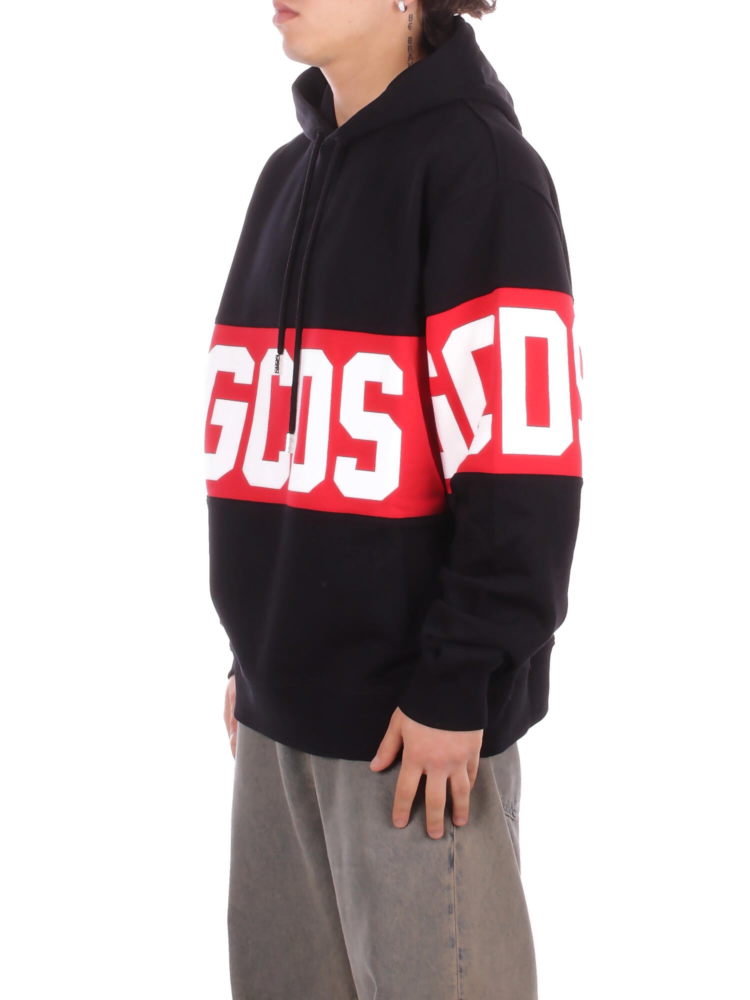 GCDS Uomo Felpa Z0MLQE138F004 999R Band logo hoodie Black red