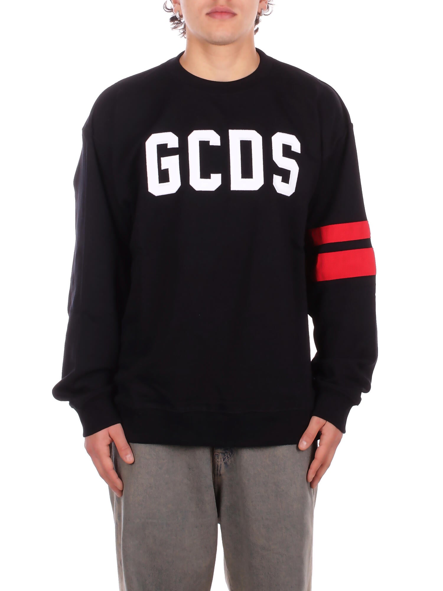 GCDS Uomo Maglia Z0MLQE142F004 999R Logo regular crew Black red