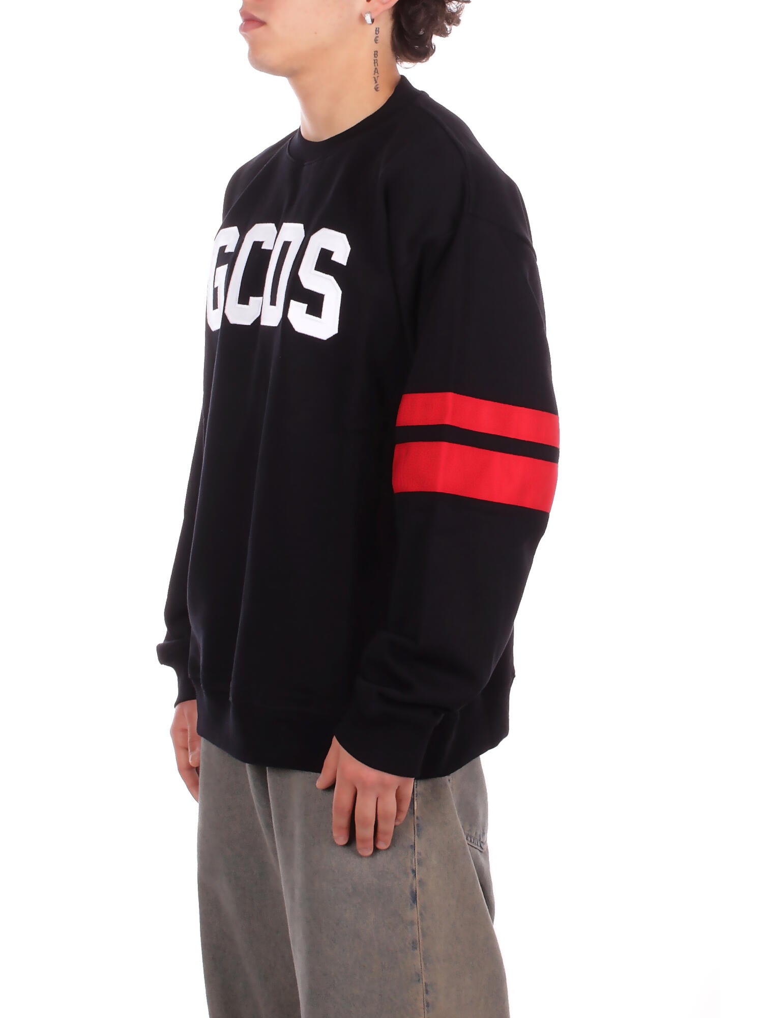 GCDS Uomo Maglia Z0MLQE142F004 999R Logo regular crew Black red