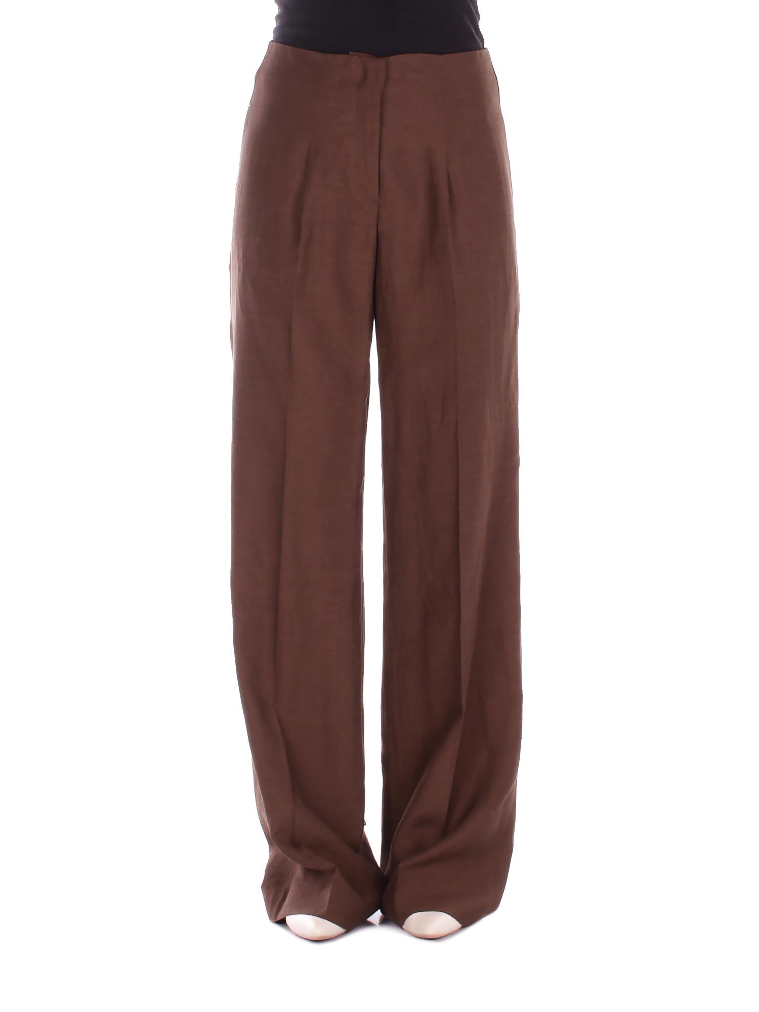 BLUGIRL BLUMARINE Donna Pantalone RA6094T8823 90913 Pant.wide leg lino enver satin Brown