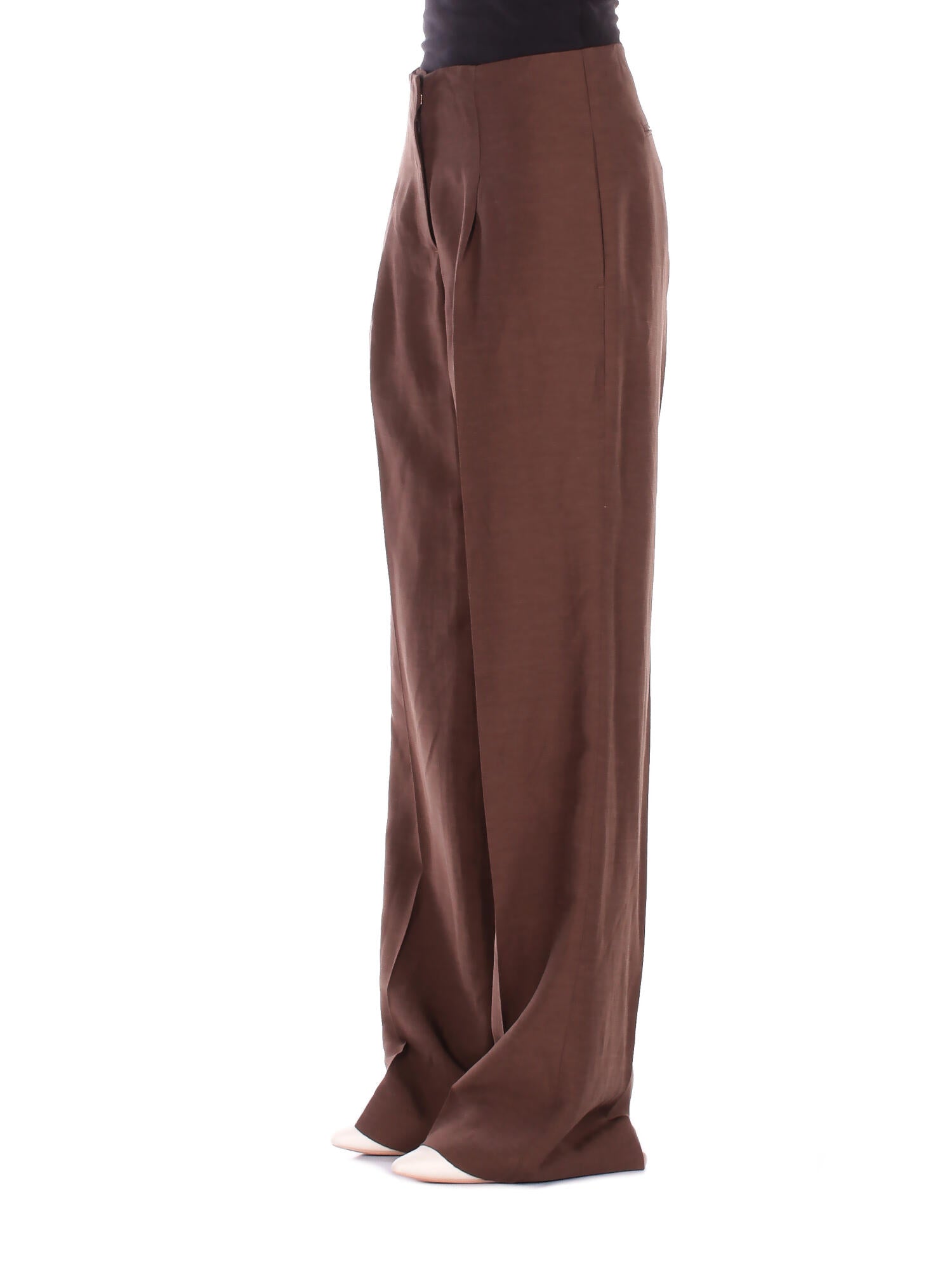 BLUGIRL BLUMARINE Donna Pantalone RA6094T8823 90913 Pant.wide leg lino enver satin Brown