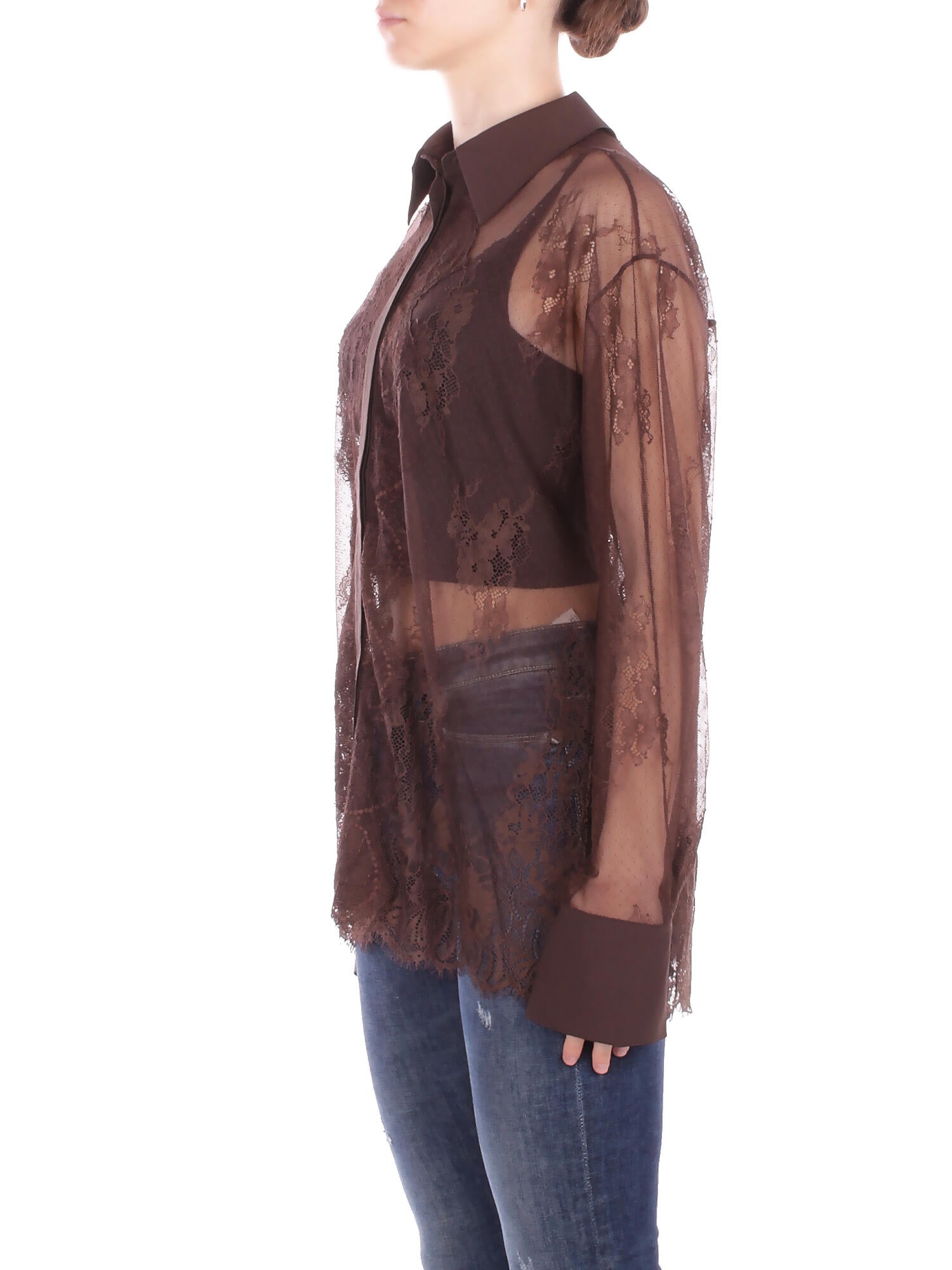 BLUGIRL BLUMARINE Donna Camicia RA6155J3901 90913 Camicia reg m/l pizzo fondente Brown