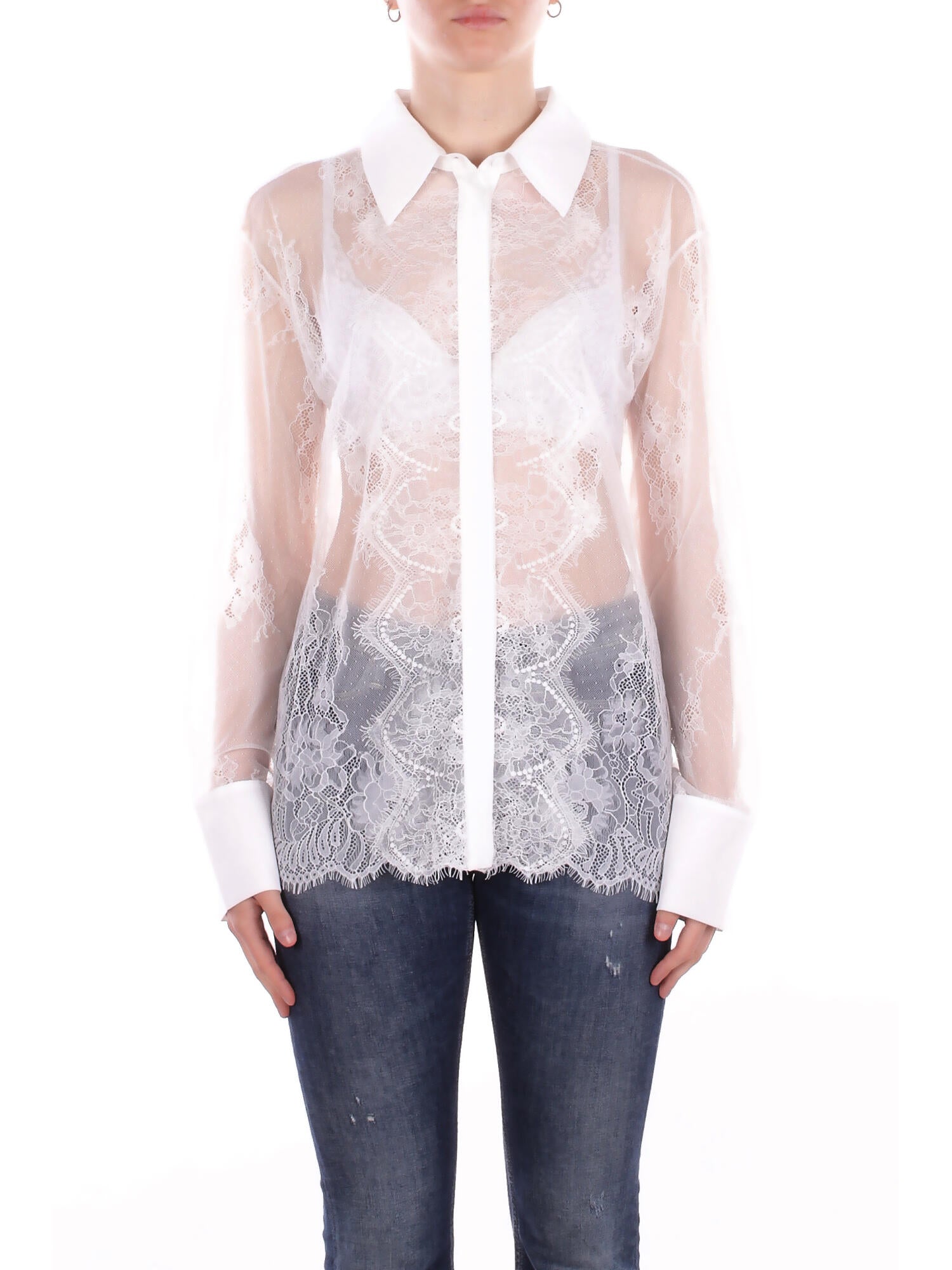 BLUGIRL BLUMARINE Donna Camicia RA6155J3901 X1008 Camicia reg m/l pizzo fondente Bianco