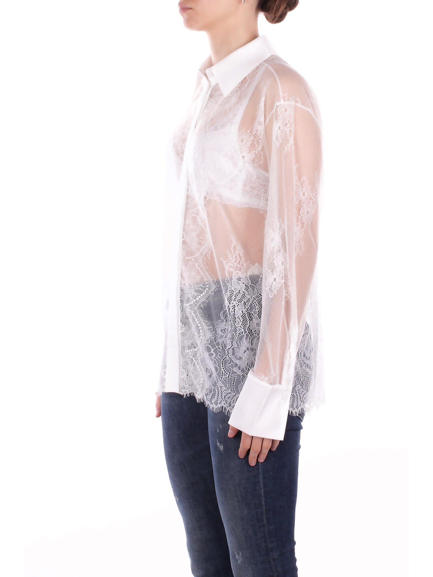 BLUGIRL BLUMARINE Donna Camicia RA6155J3901 X1008 Camicia reg m/l pizzo fondente Bianco