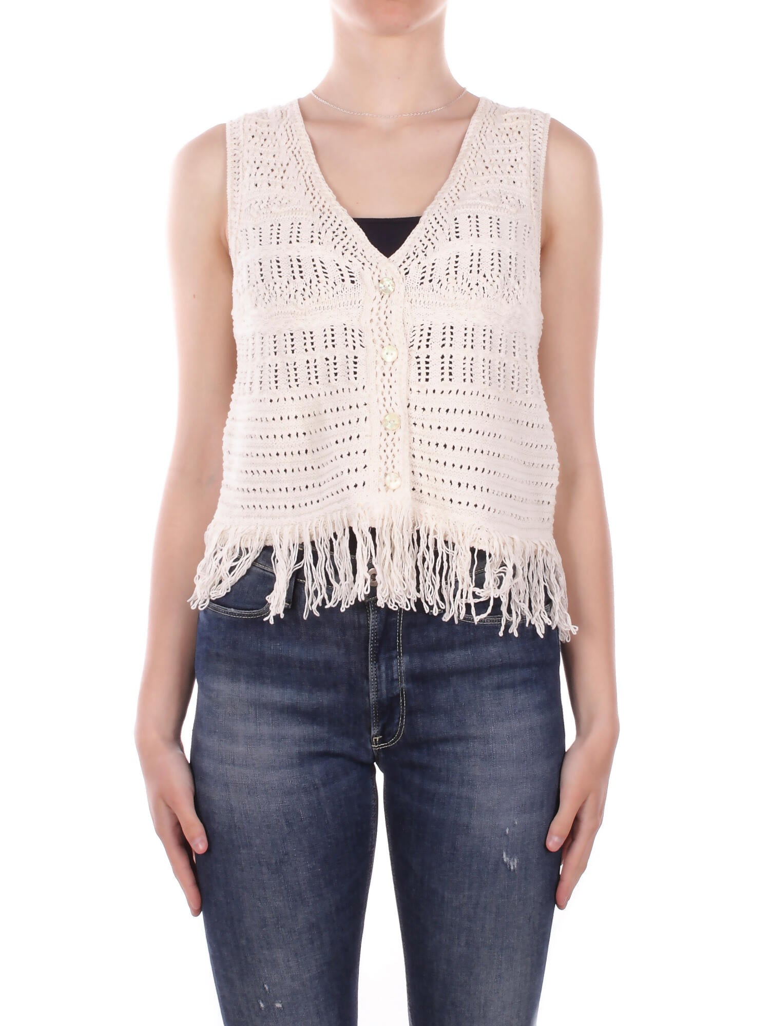 ONLY Donna Maglia 15364856 ECRU Onlalix life sl fringe waistco Ecru