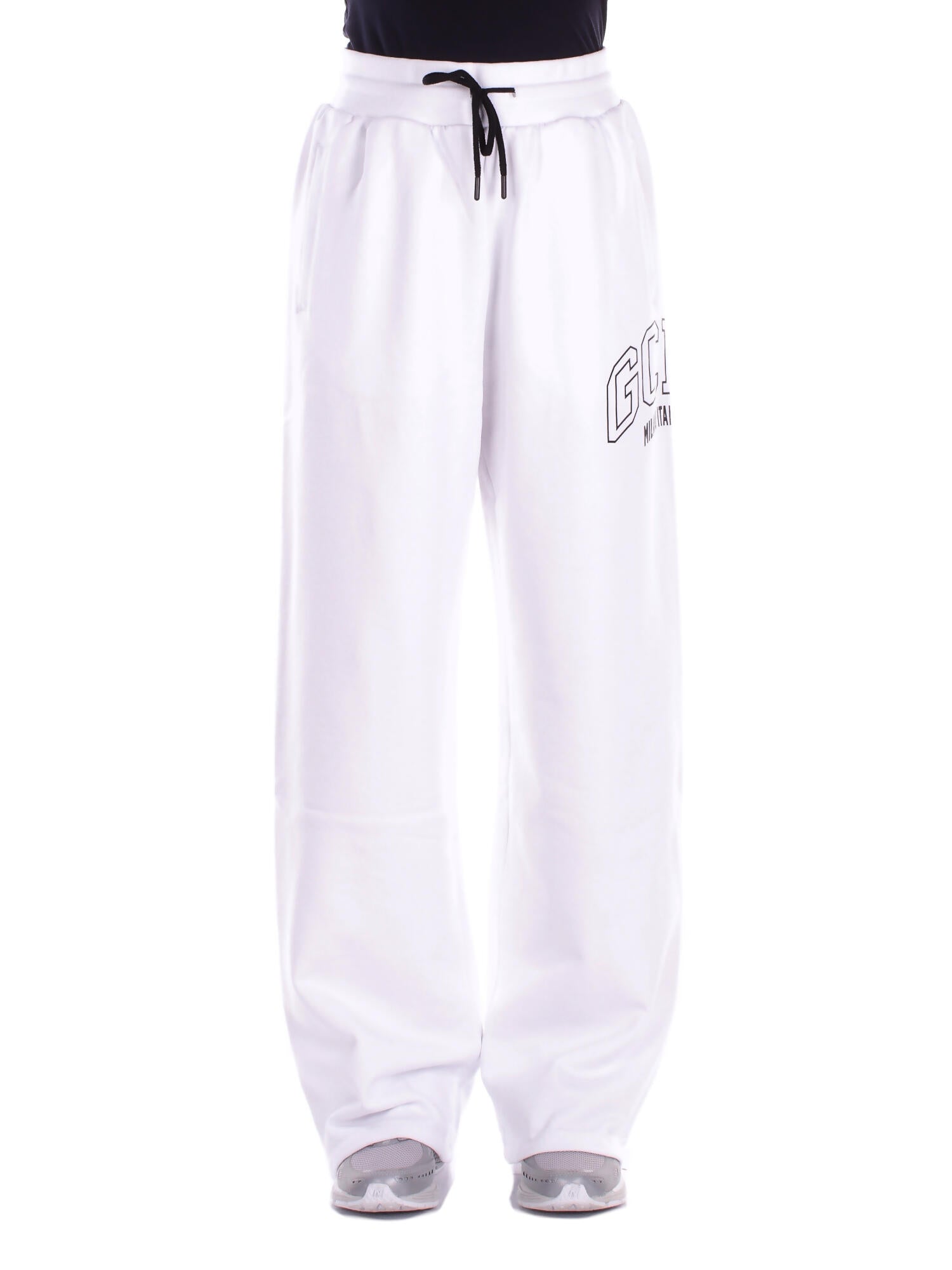 GCDS Donna Pantalone C1WEQI183F004 100B Logo lounge straight sweatpant White black