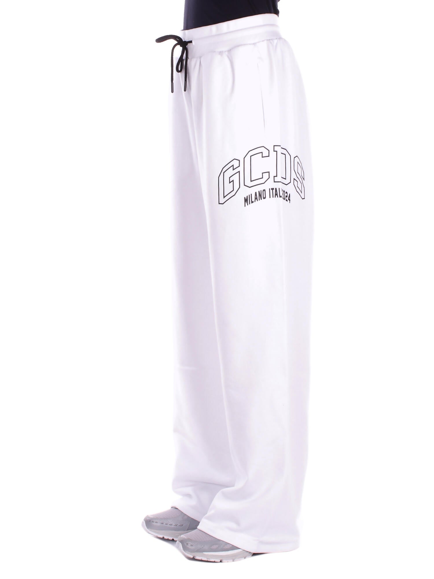 GCDS Donna Pantalone C1WEQI183F004 100B Logo lounge straight sweatpant White black