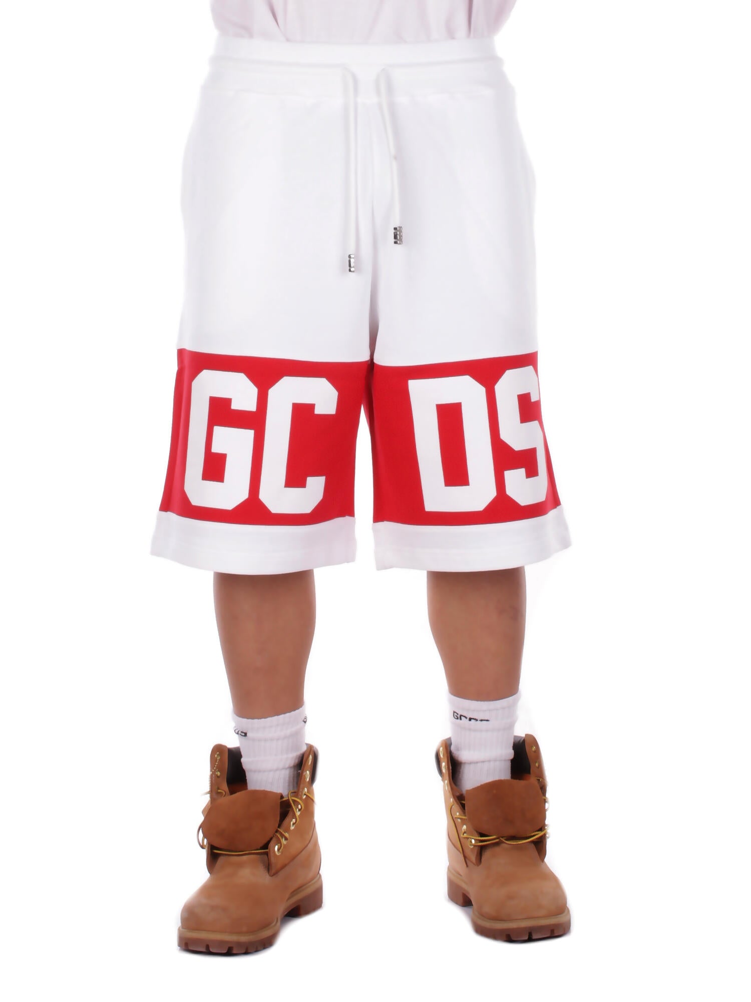 GCDS Uomo Shorts Z0MLQL228F004 100R Band logo sweatshorts White red