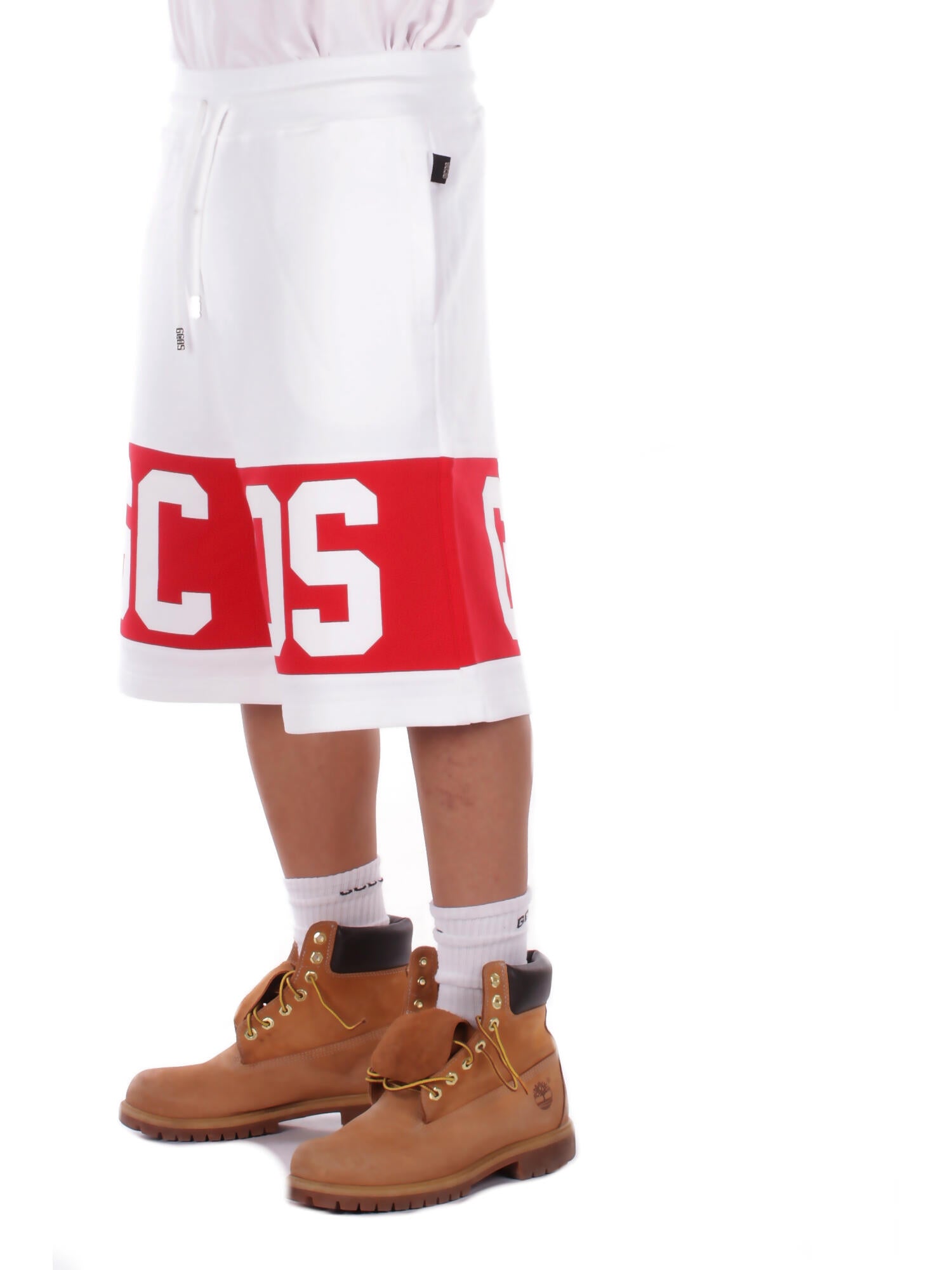 GCDS Uomo Shorts Z0MLQL228F004 100R Band logo sweatshorts White red