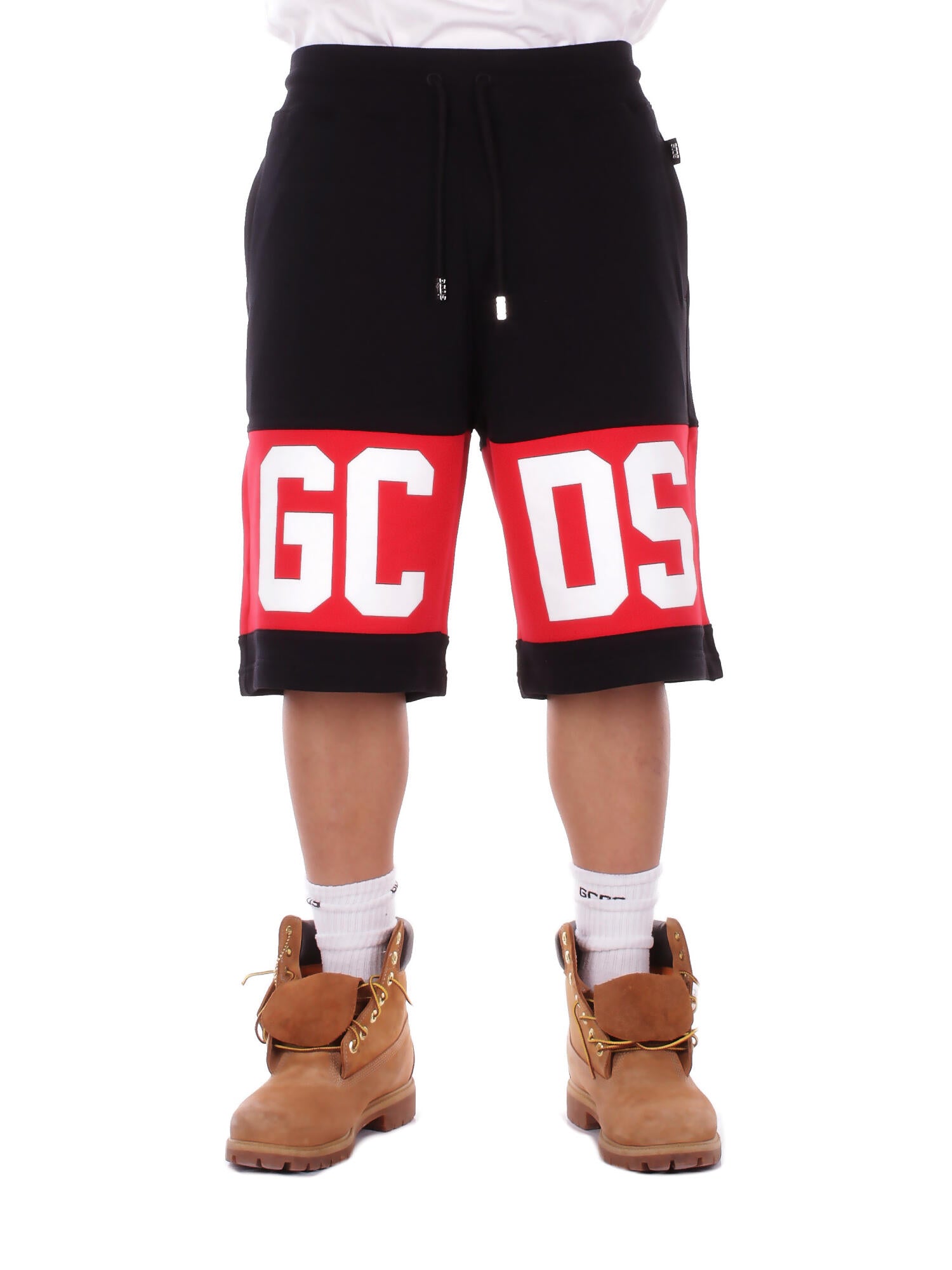 GCDS Uomo Shorts Z0MLQL228F004 999R Band logo sweatshorts Black red