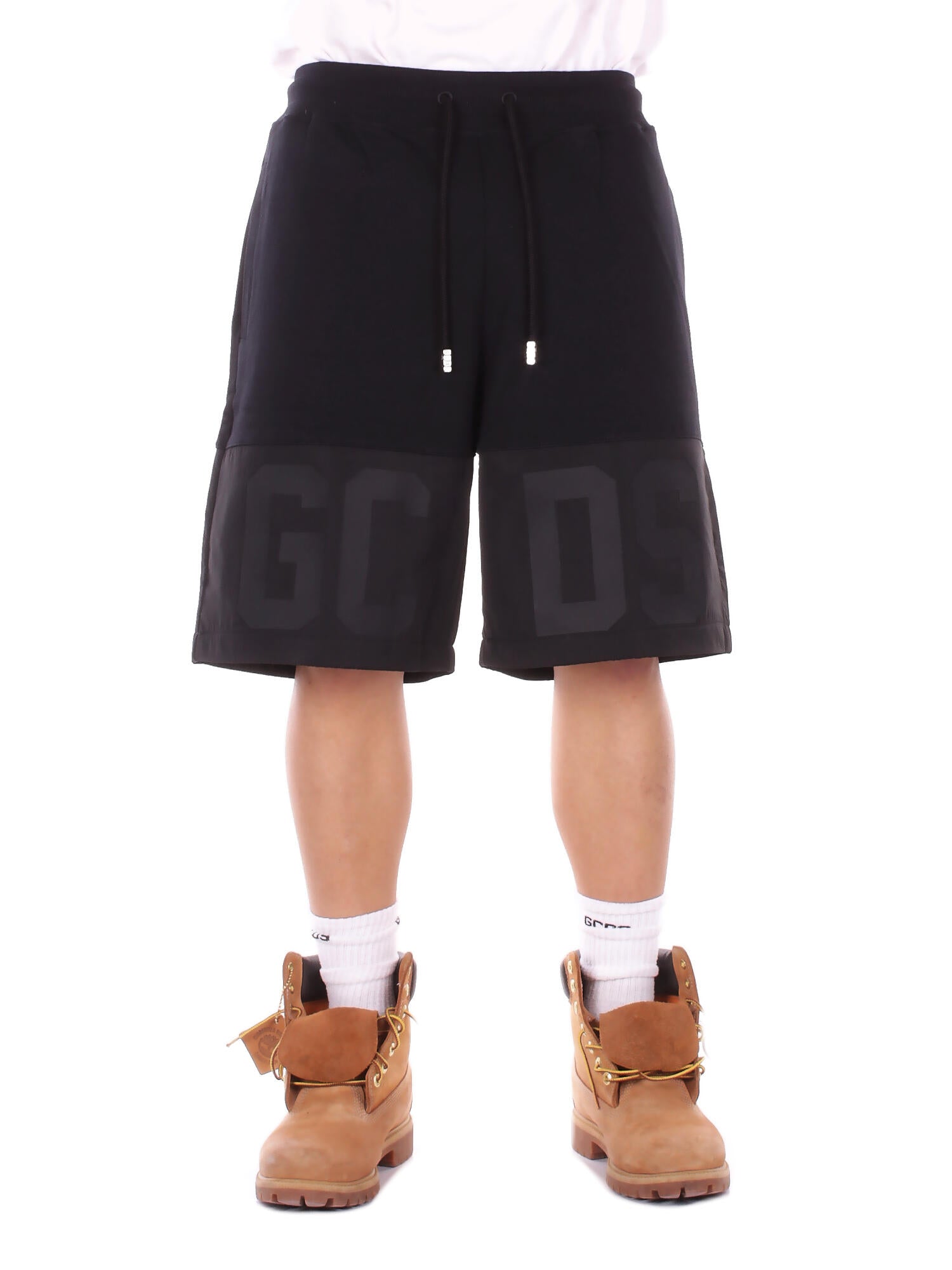 GCDS Uomo Shorts Z0MLQL230F004 999B Band logo tonal sweatshorts Black