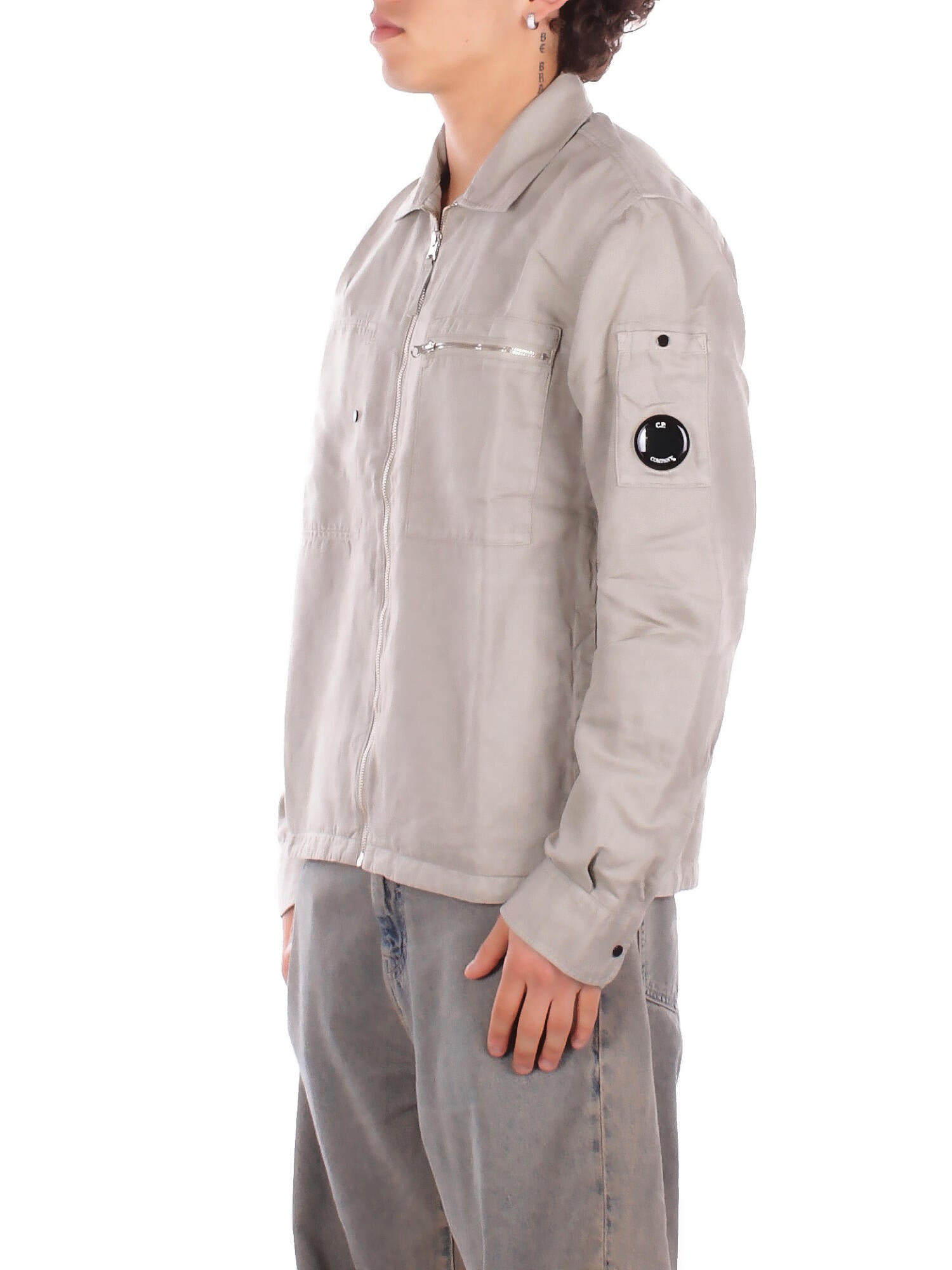 CP COMPANY Uomo Giubbotto 20CMOS226A110626G 904 Overshirt in cotton linen Grigio chiaro