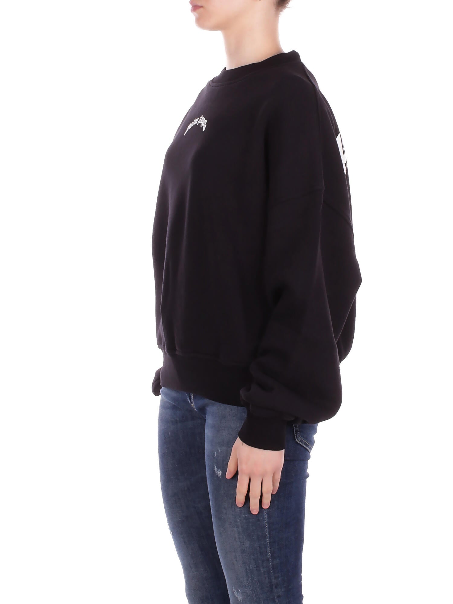 PALM ANGELS Unisex Felpa PMBA08JS26FLE004 1003 Back curved logo loose crew Black white
