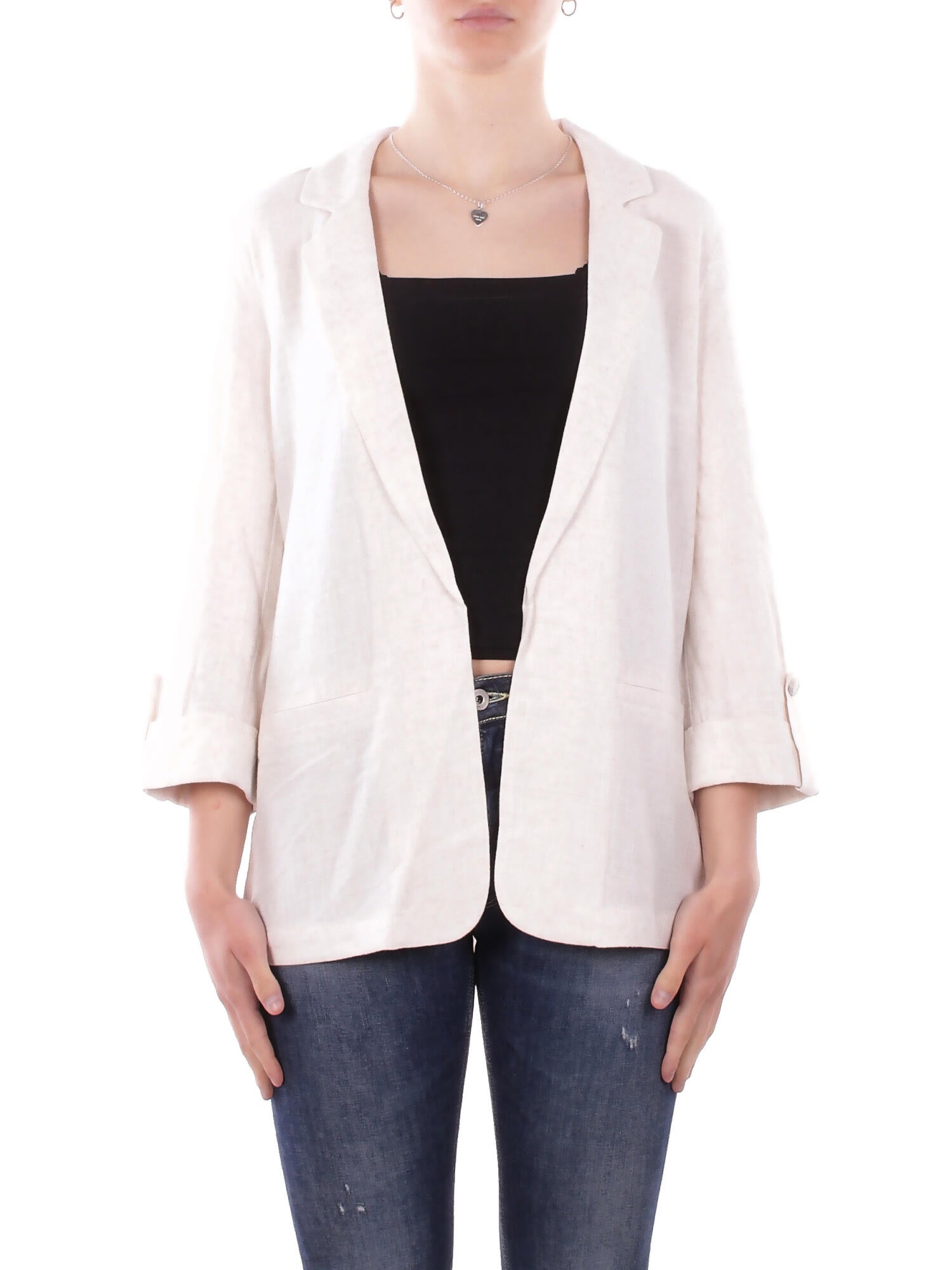 ONLY Donna Giacca 15322274 MOONBEAM Onlsiesta 3/4 open lin blazer Moonbeam