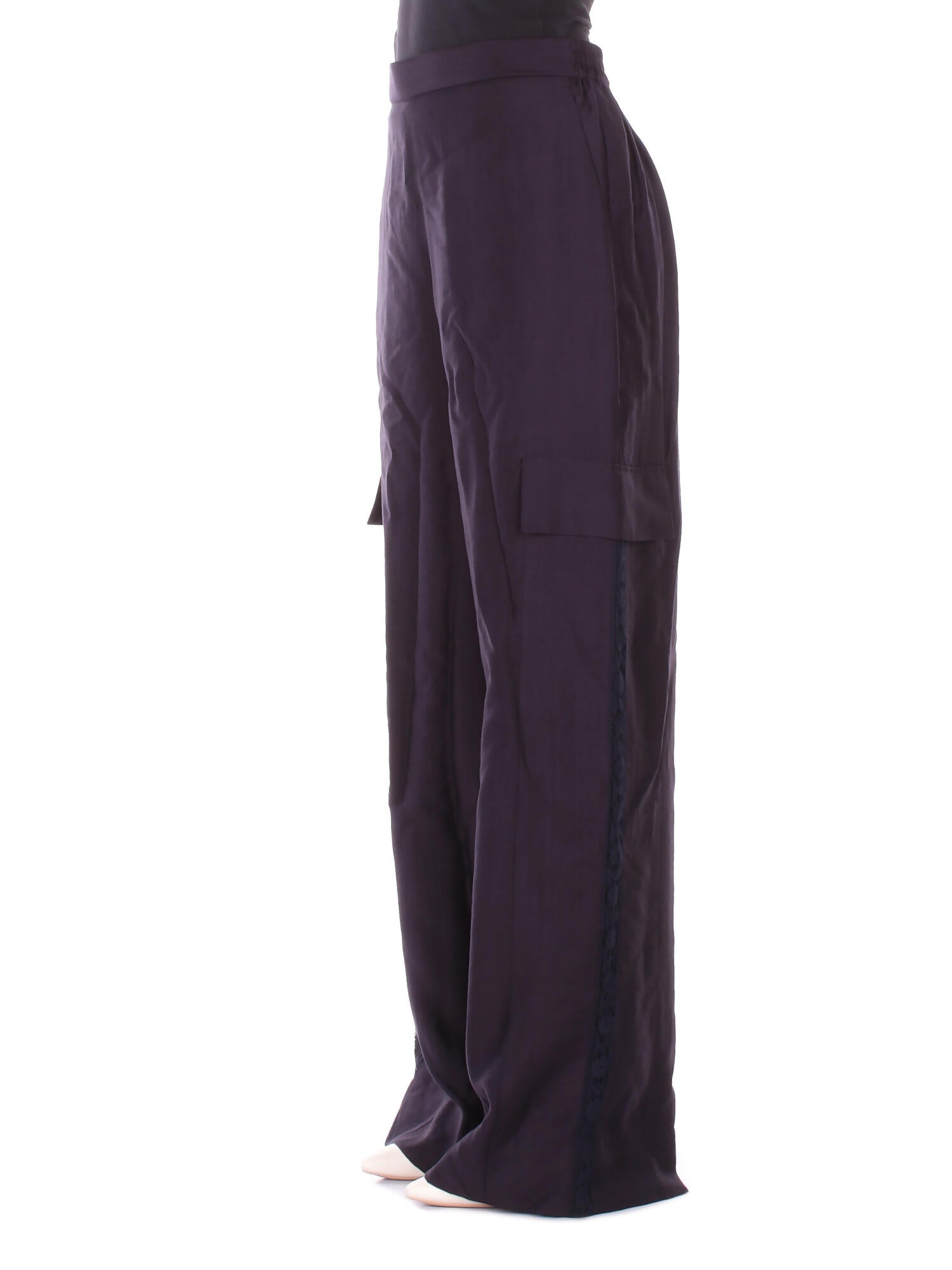 BLUGIRL BLUMARINE Donna Pantalone RA6061T486A 93713 Pant.wide leg lyocell c/pizzo Blu notte